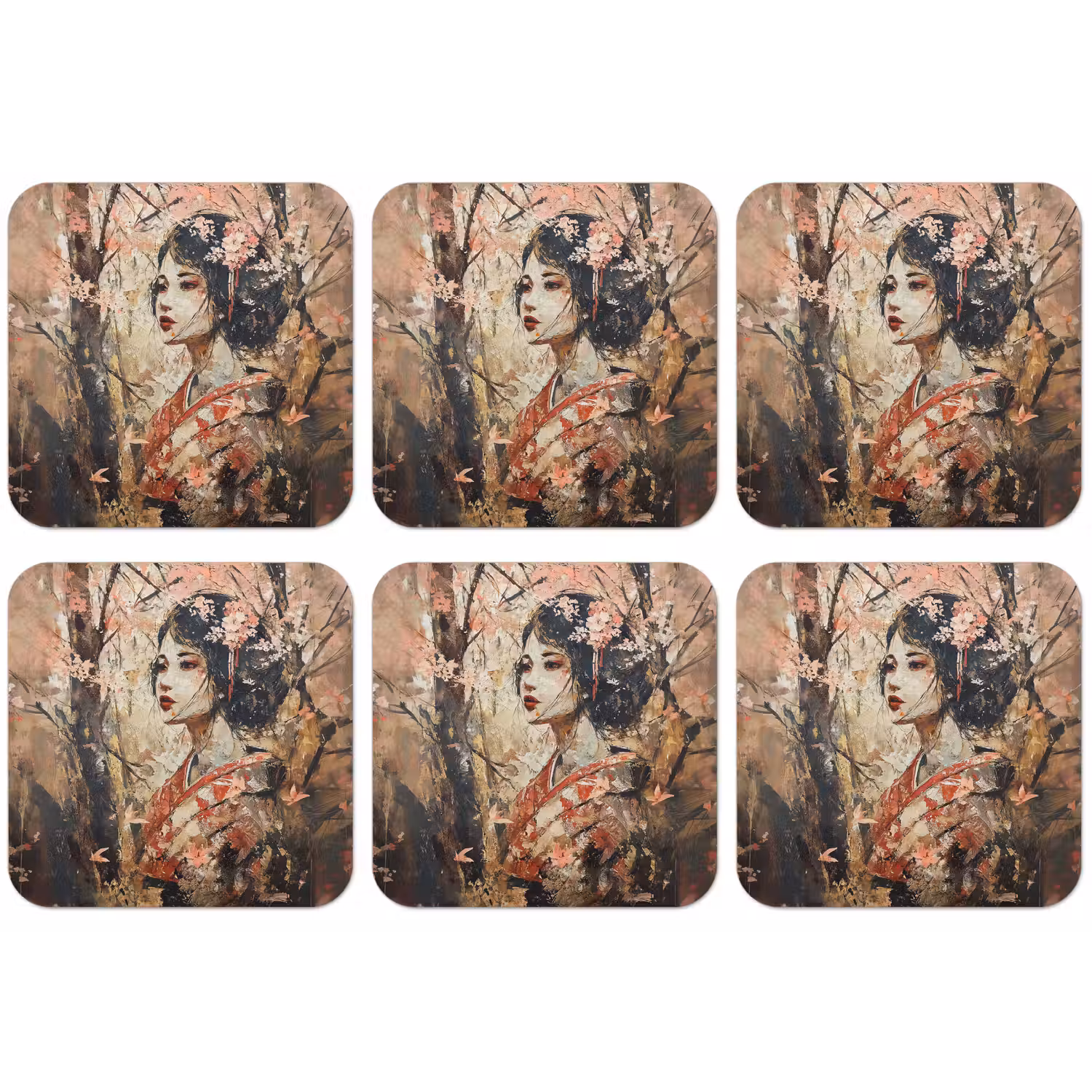 Kimono - Vrouw - kersenbomen onderzetter kurk middel -zkaufland3dotto