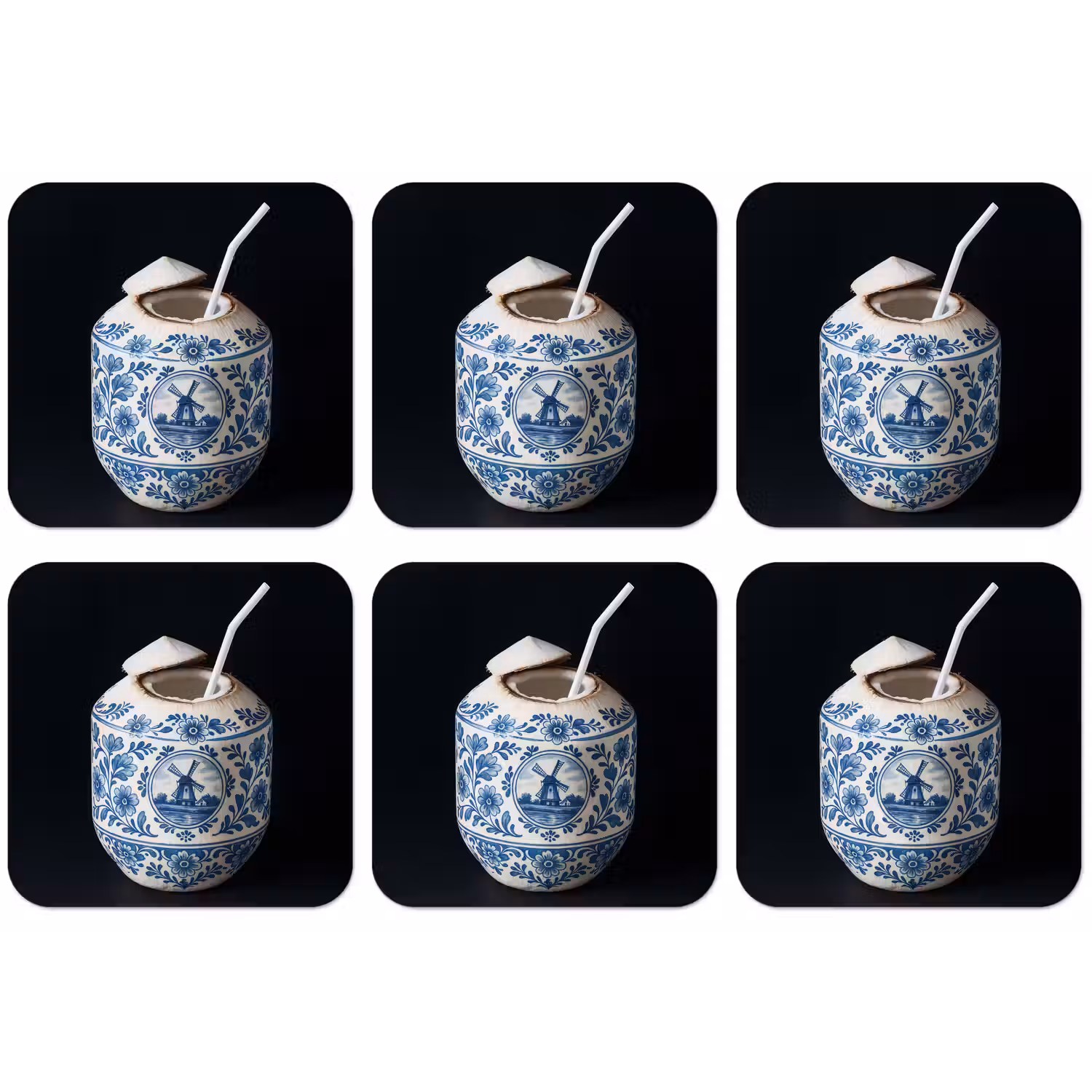 Kokosnoot - Eten - Delfts blauw - Drinken onderzetter kurk middel -zkaufland3dotto