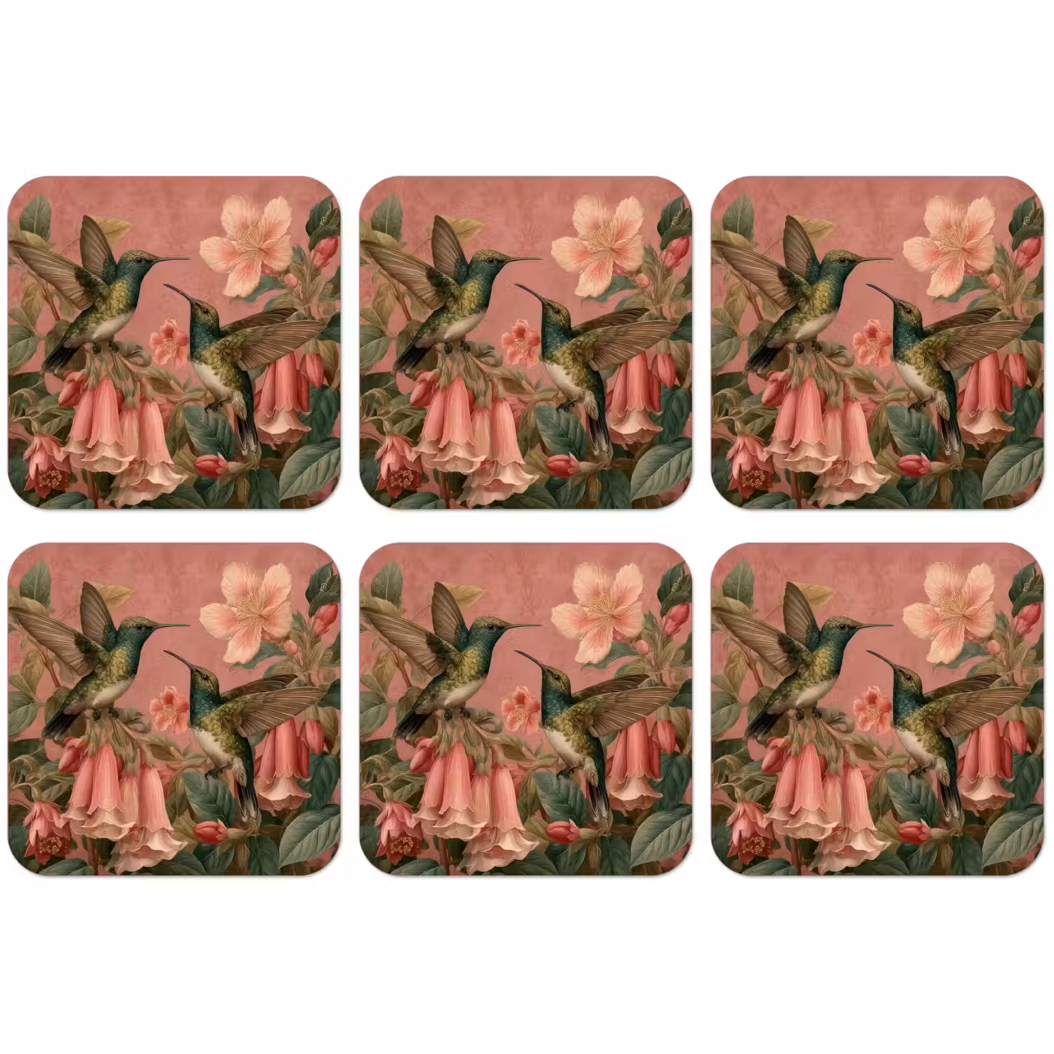 Kolibries - Bloemen - Groen - Roze onderzetter kurk middel -zkaufland3dotto