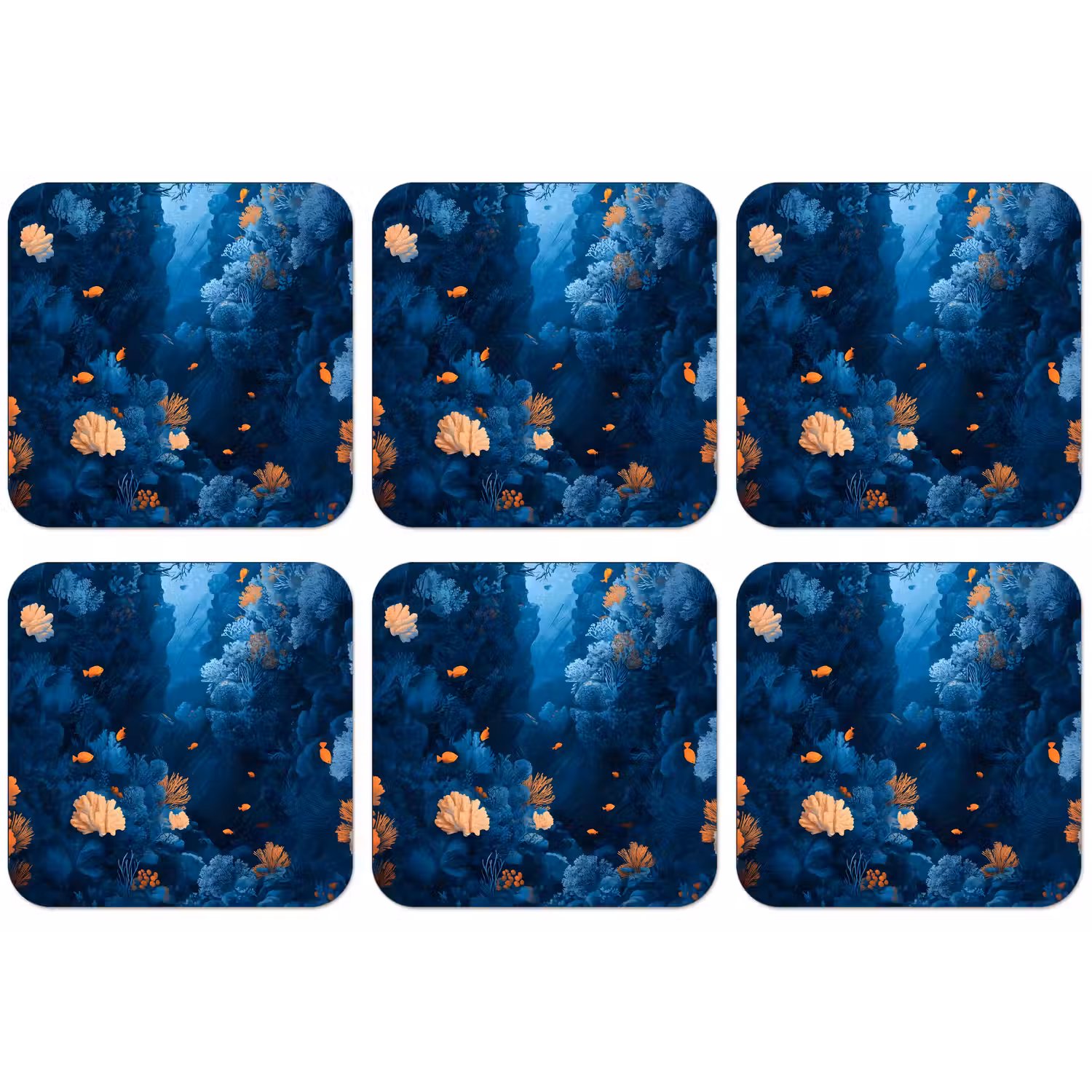 Koraalrif - Vissen - Oceaan - Blauw onderzetter kurk middel -zkaufland3dotto