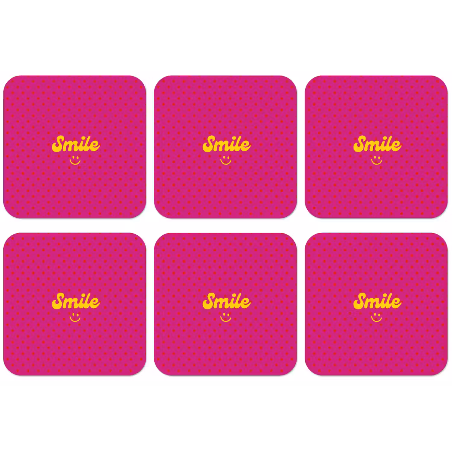 Smile - Stippen - Geel - Smiley - Roze onderzetter kurk middel -zkaufland3dotto