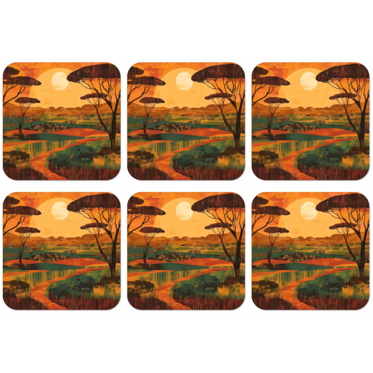Landschap - Afrikaans - Zon onderzetter kurk middel -zkaufland3dotto