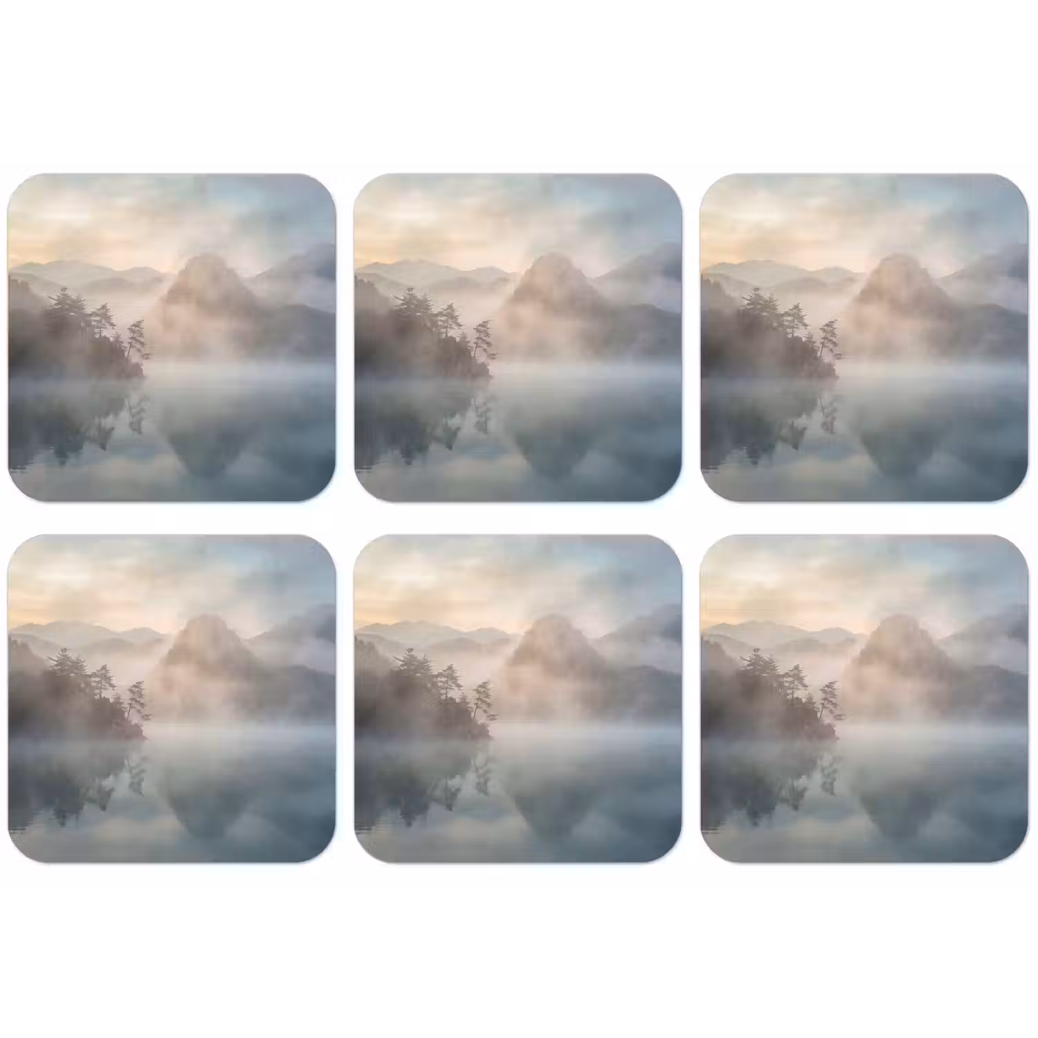 Landschap - Bergen - Mist - Water - Natuur onderzetter kurk middel -zkaufland3dotto