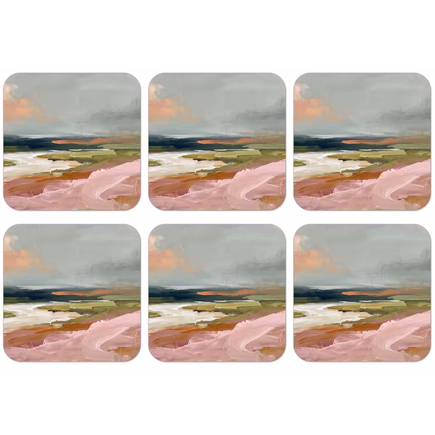 Landschap - Rivier - Abstract - Roze - Groen onderzetter kurk middel -zkaufland3dotto