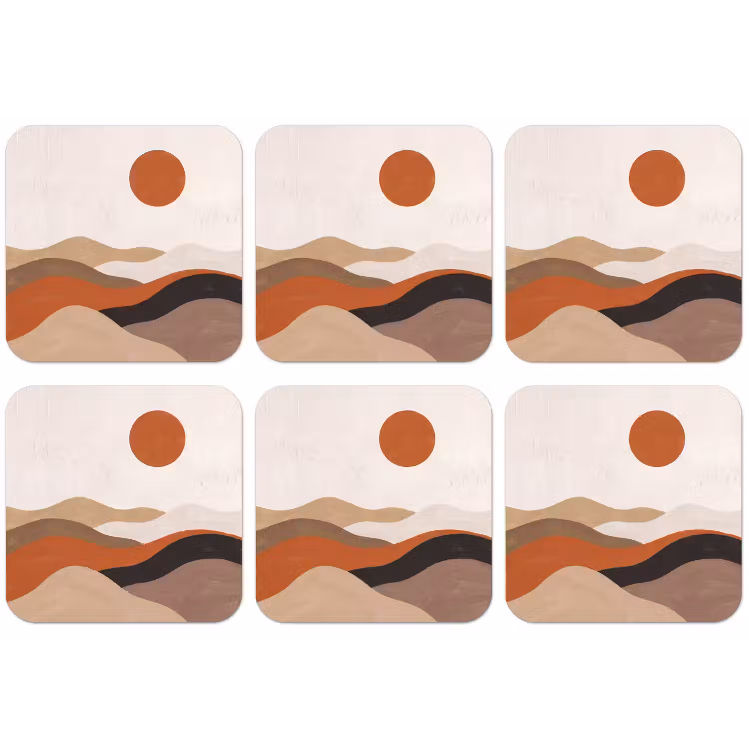 Landschap - Heuvels - Zon - Abstract - Oranje onderzetter kurk middel -zkaufland3dotto