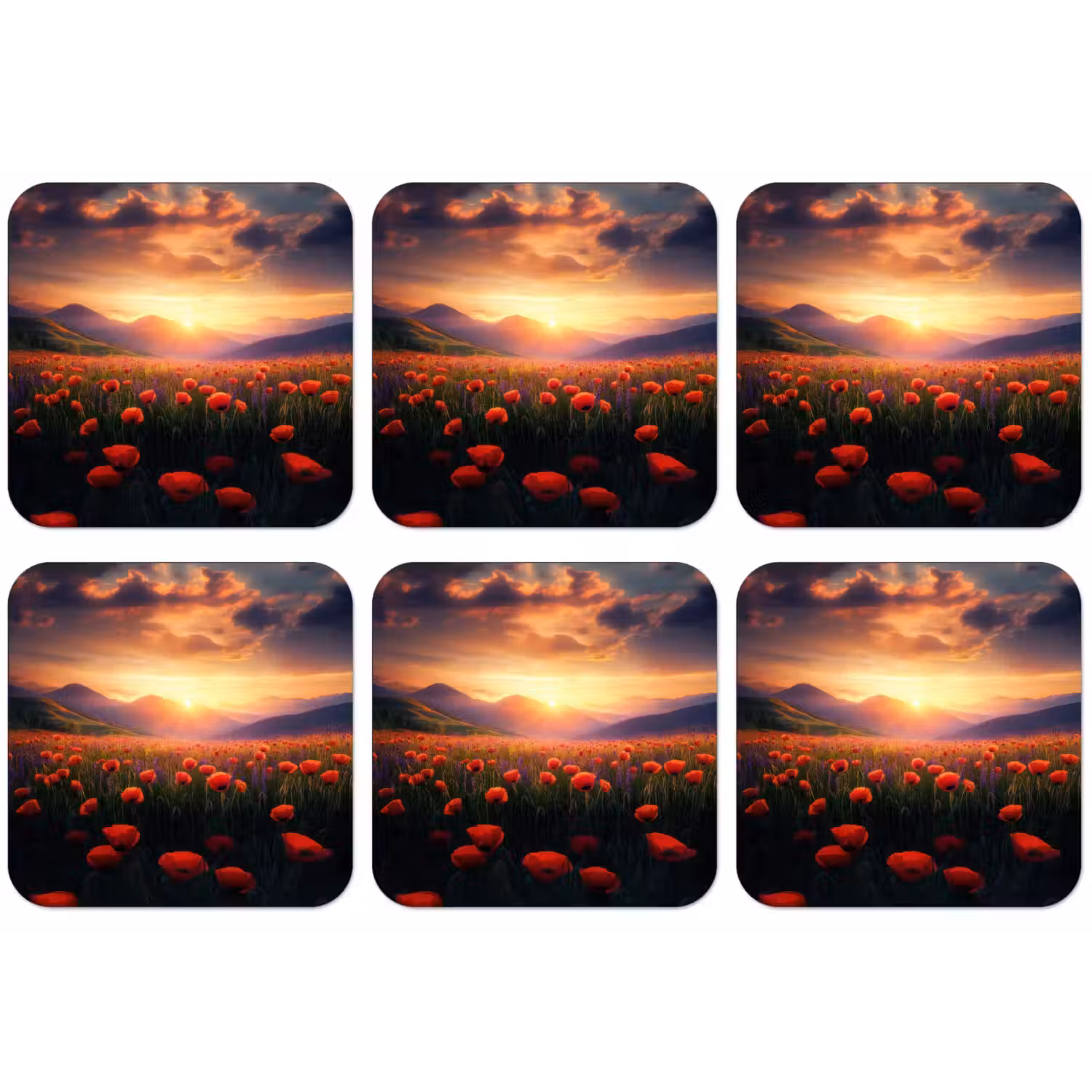 Landschap - Zonsondergang - Bloemenveld onderzetter kurk middel -zkaufland3dotto