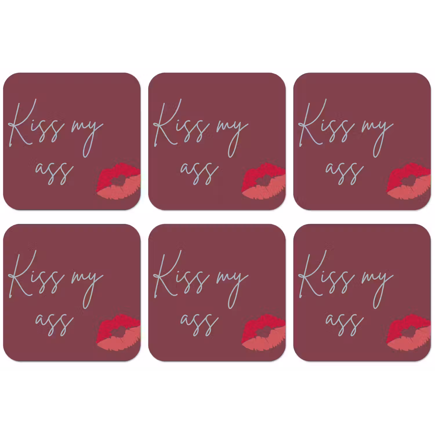 Kiss my ass - Lip - Bordeaux onderzetter kurk middel -zkaufland3dotto