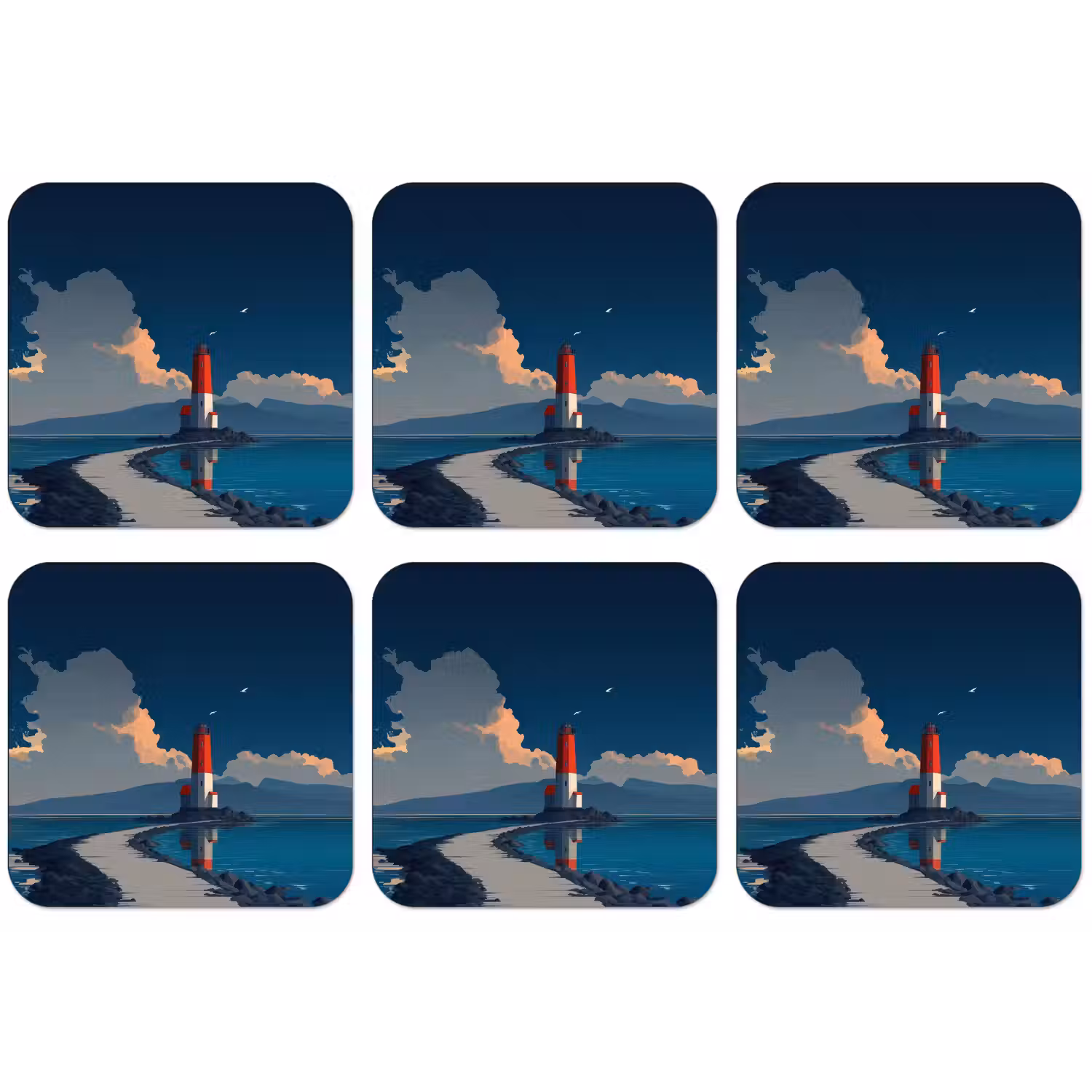 Vuurtoren - Zee - Wolken onderzetter kurk middel -zkaufland3dotto
