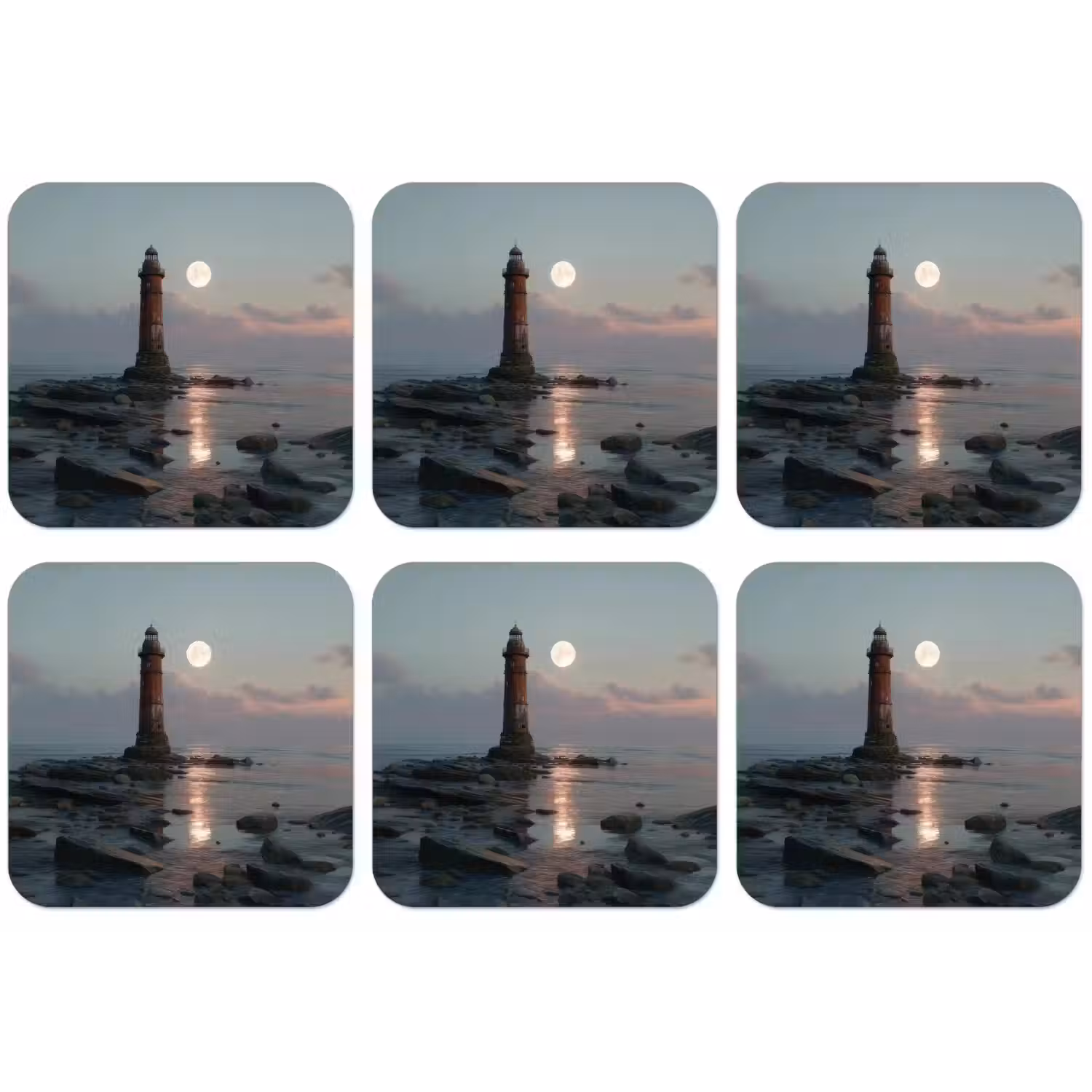Vuurtoren - Stenen - Water - Maan onderzetter kurk middel -zkaufland3dotto