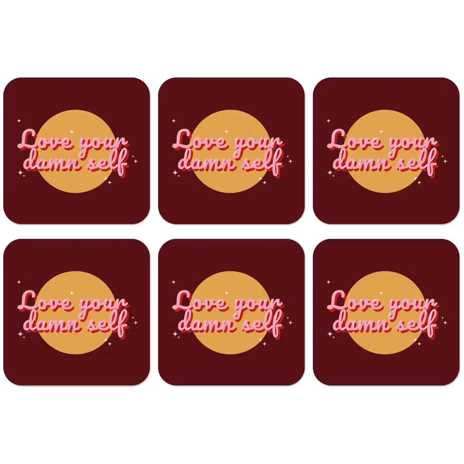 love your damn self - Cirkel - Glitter - Rood onderzetter kurk middel -zkaufland3dotto