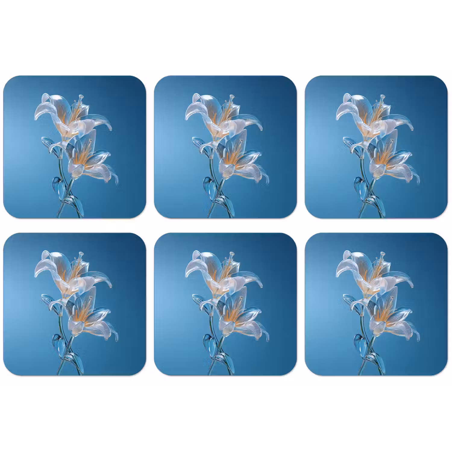 Lelies - Blauw - Glazen onderzetter kurk middel -zkaufland3dotto