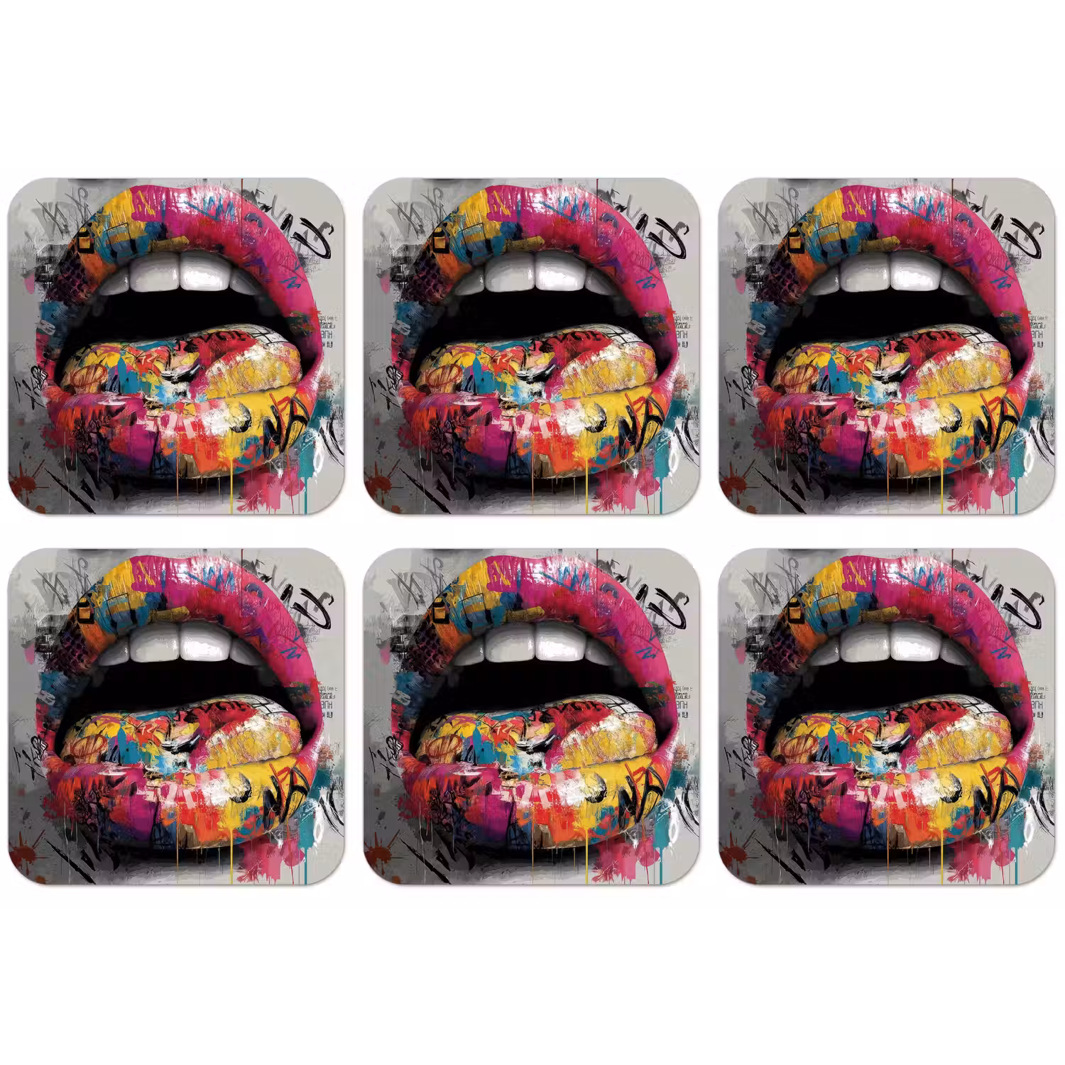 Lippen - Graffiti - Expressief onderzetter kurk middel -zkaufland3dotto