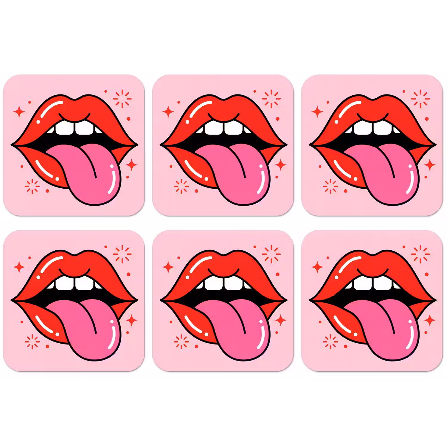 Lippen - Tong - Pop-art - Kleurrijk - Roze onderzetter kurk middel -zkaufland3dotto
