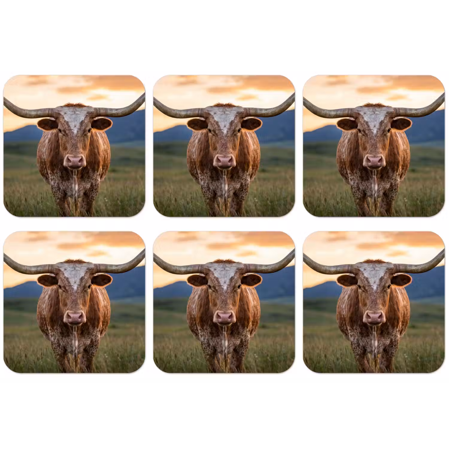 Longhorn - Landschap - Zonsondergang onderzetter kurk middel -zkaufland3dotto