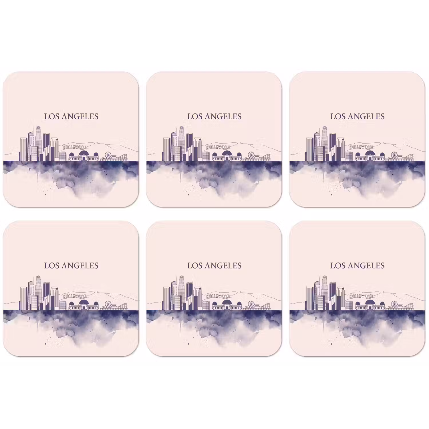 Los Angeles - Skyline - Architectuur - Aquarel - Blauw onderzetter kurk middel -zkaufland3dotto