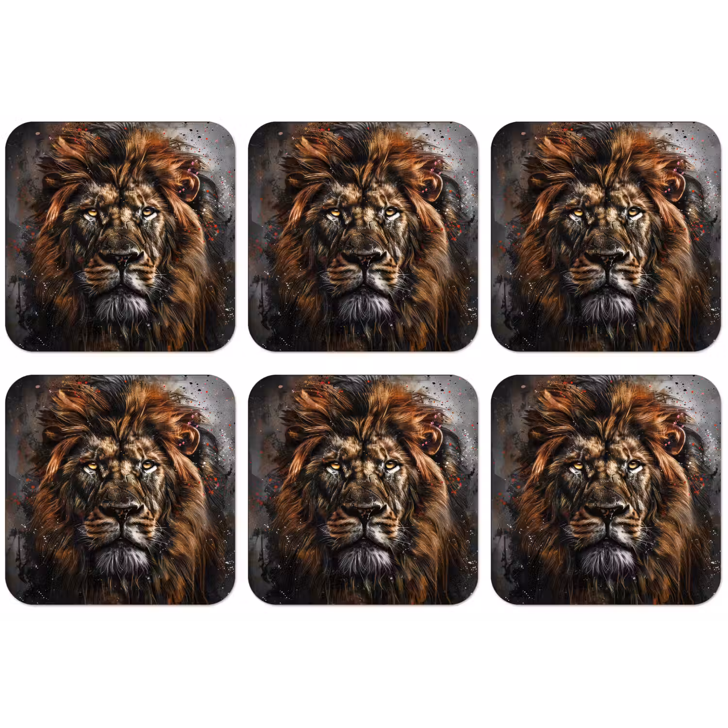 Leeuw - Dieren - Portret - Zwart - Luxe onderzetter kurk middel -zkaufland3dotto