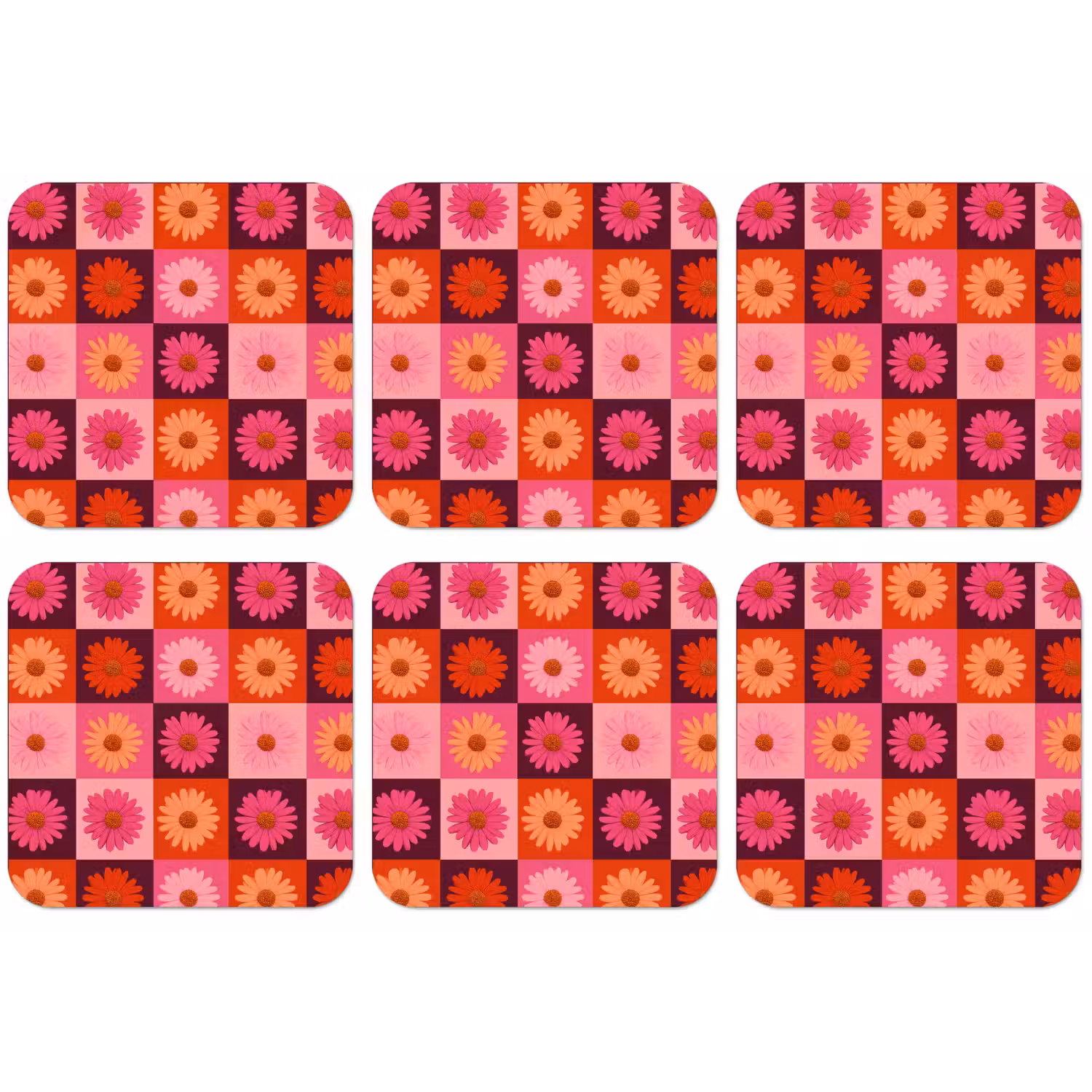 Madeliefjes - Dambord - Retro - Roze - Oranje onderzetter kurk middel 366 -zkaufland3dotto