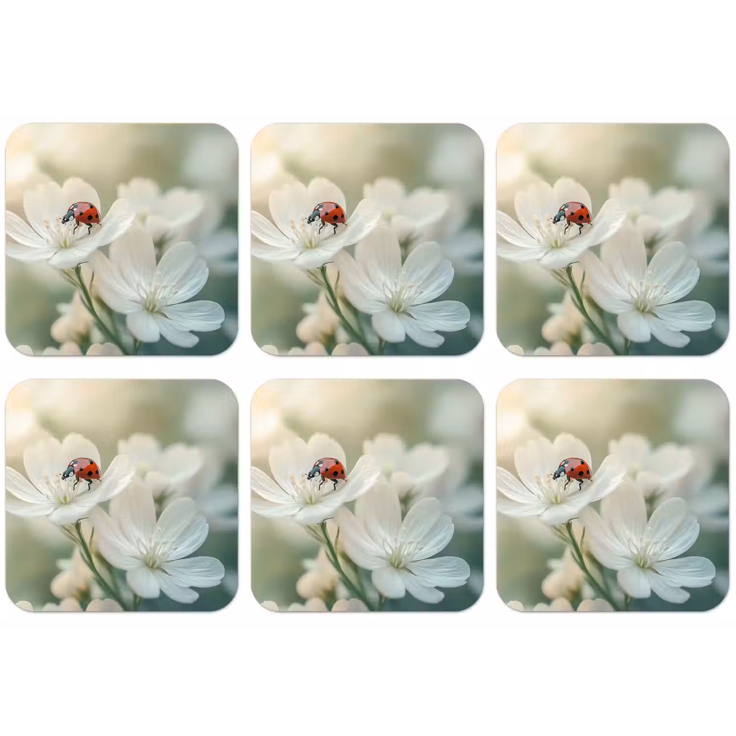 Lieveheersbeestje - Bloemen - Wit onderzetter kurk middel -zkaufland3dotto