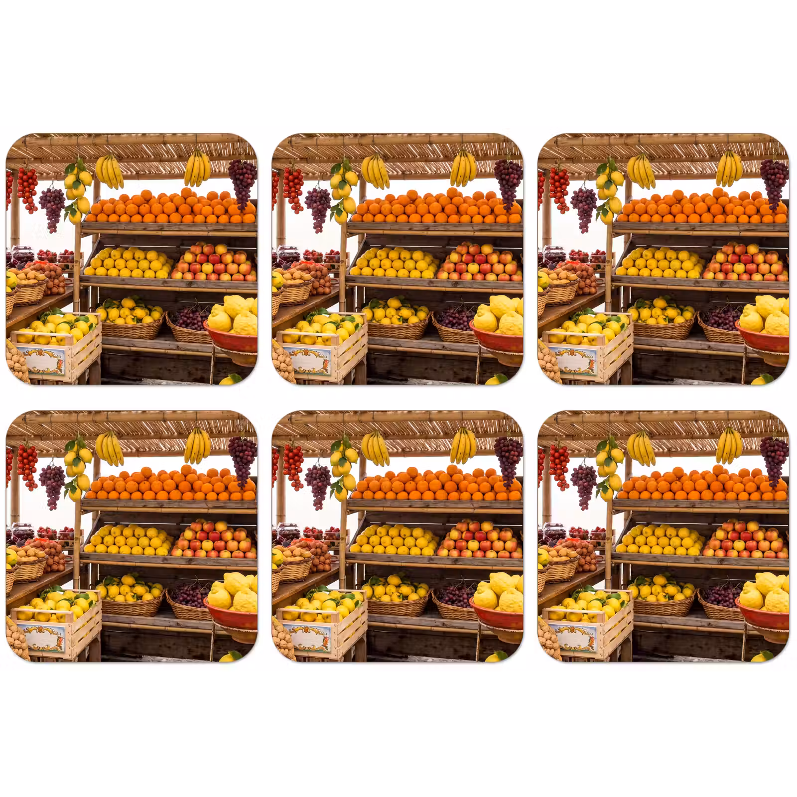 Untersetzer - Marktstand – Obst – Frisch - Marktkraam - Fruit - Vers onderzetter kurk middel