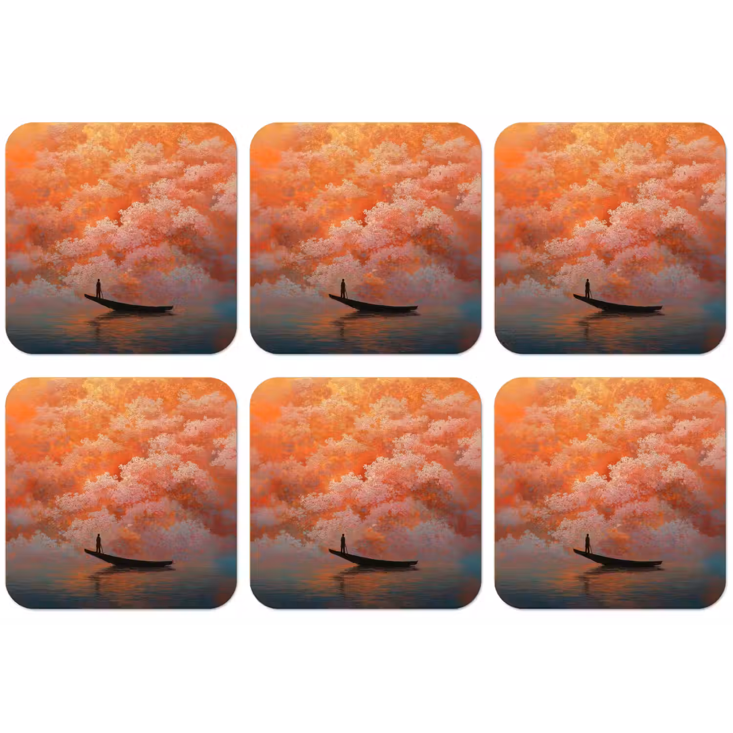 Zee - Boot - Wolken - Oranje onderzetter kurk middel -zkaufland3dotto