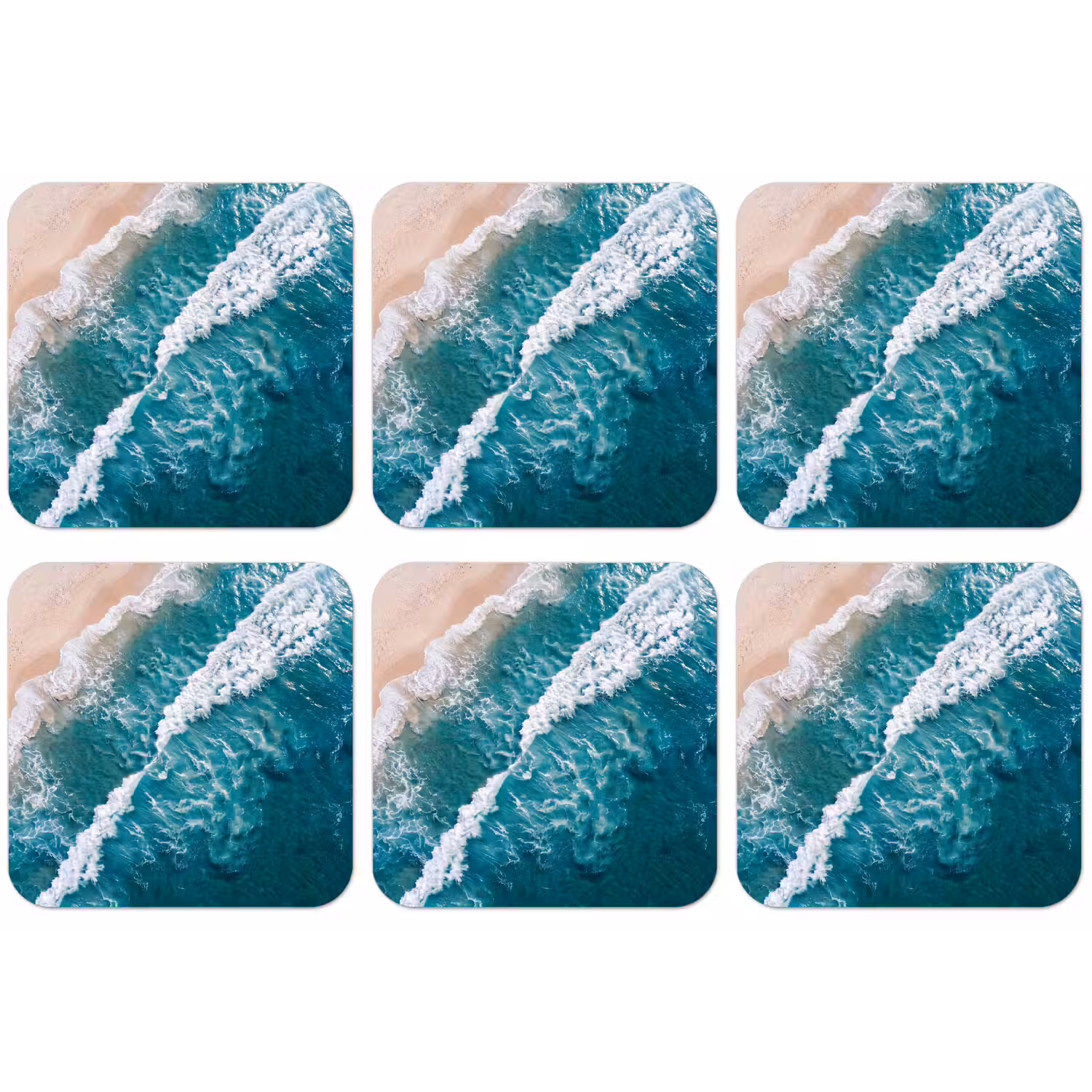 Zee - Strand - Golven - Natuur - Blauw onderzetter kurk middel -zkaufland3dotto