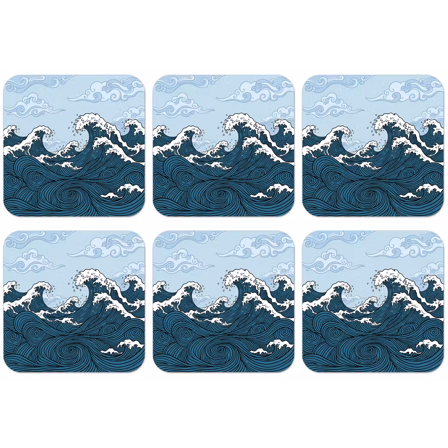 Zee - Golven - Japans - Natuur - Blauw onderzetter kurk middel -zkaufland3dotto