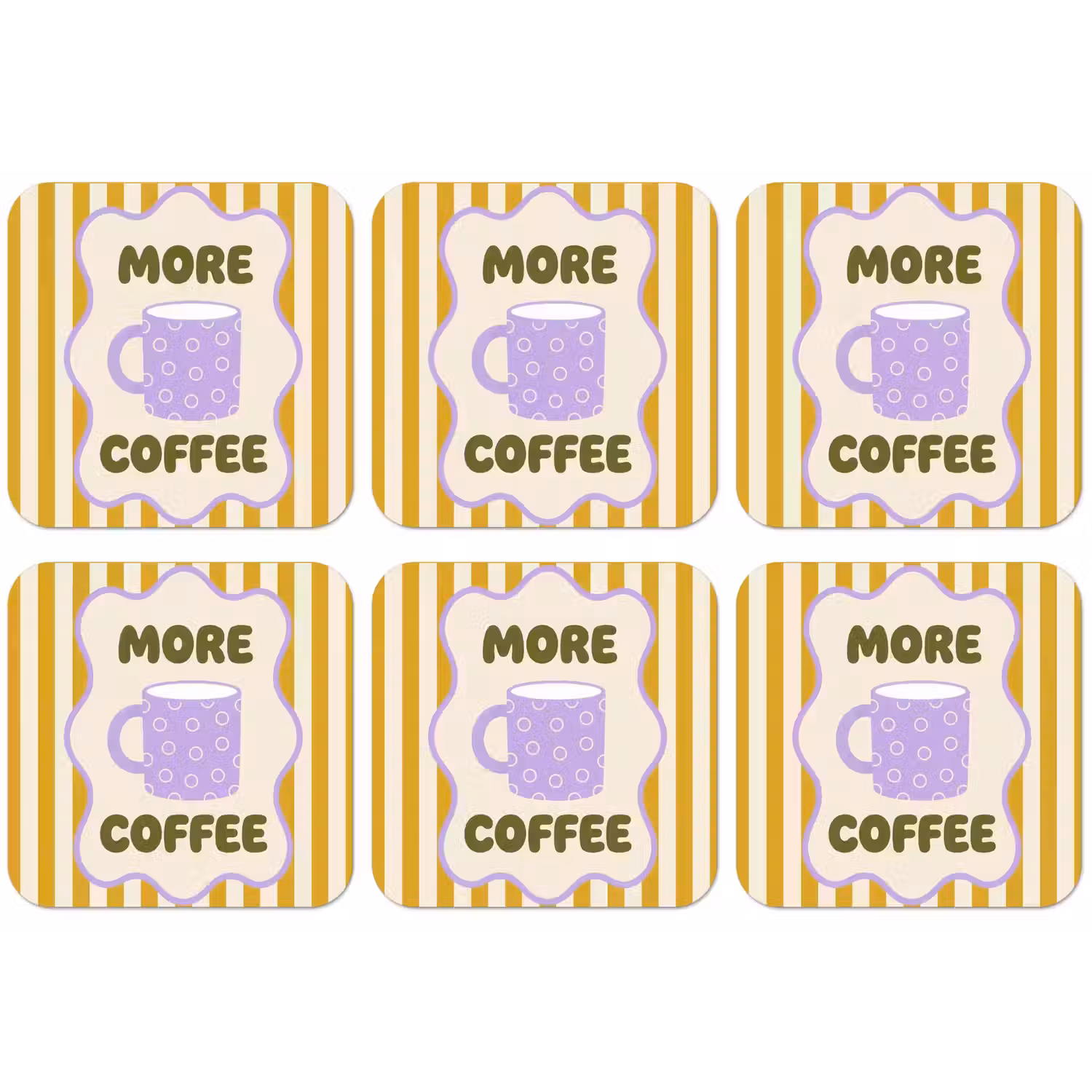 More coffee - Geel - Paars - Strepen - Mok onderzetter kurk middel -zkaufland3dotto
