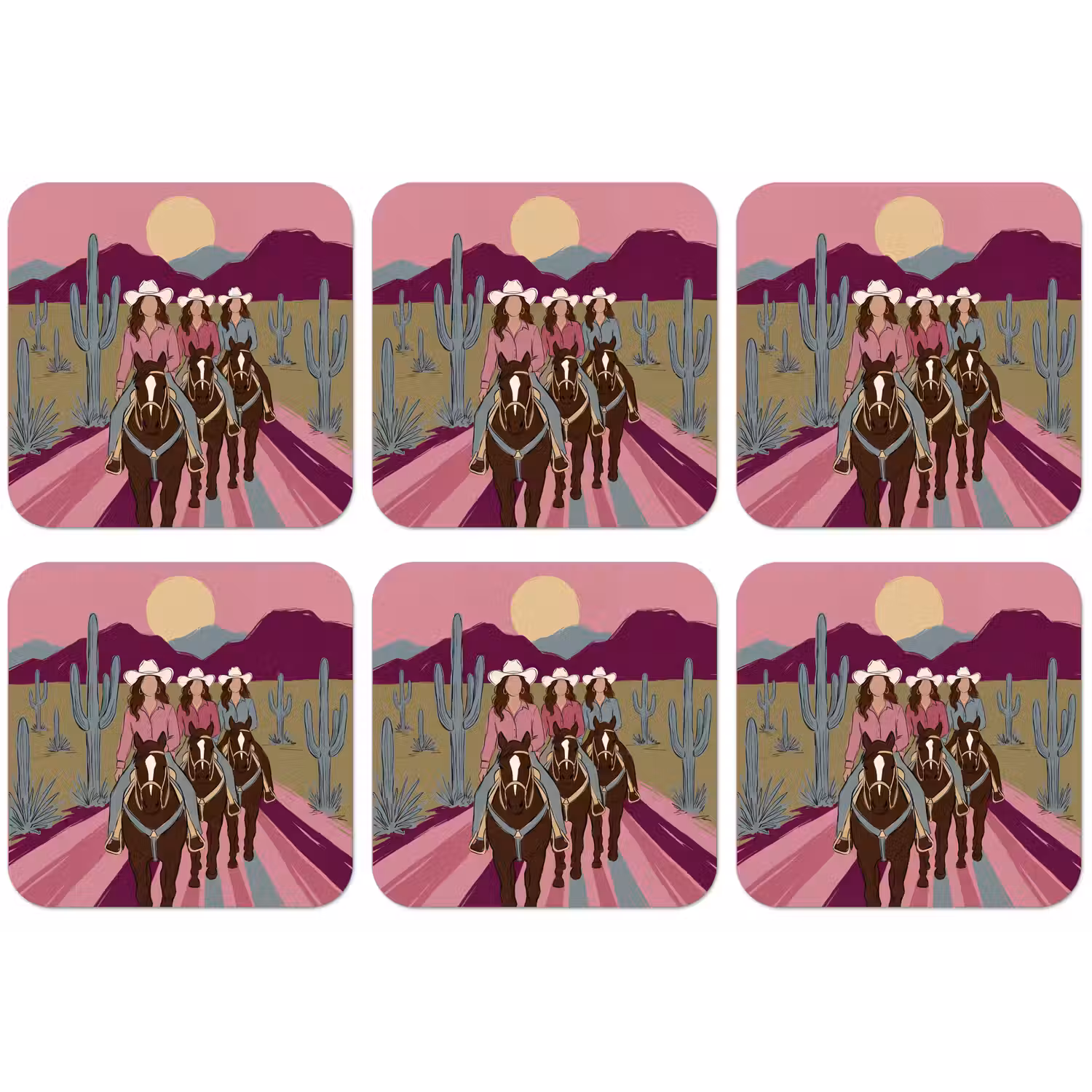 Mensen - Paard - Woestijn - Abstract - Roze onderzetter kurk middel -zkaufland3dotto