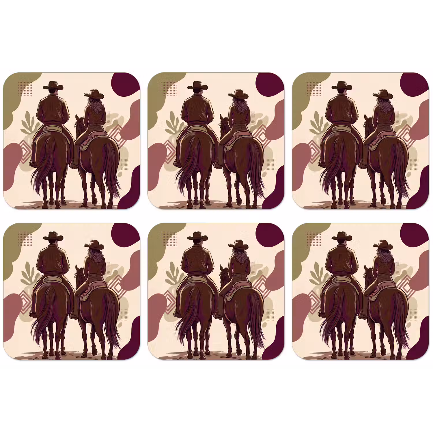 Mensen - Ruiters - Western - Illustratie - Bruin onderzetter kurk middel -zkaufland3dotto