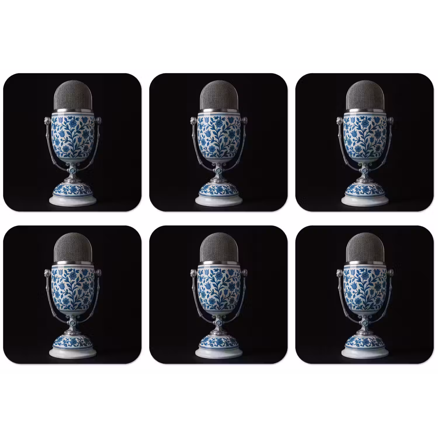 Microfoon - Delfts blauw - Muziek onderzetter kurk middel -zkaufland3dotto