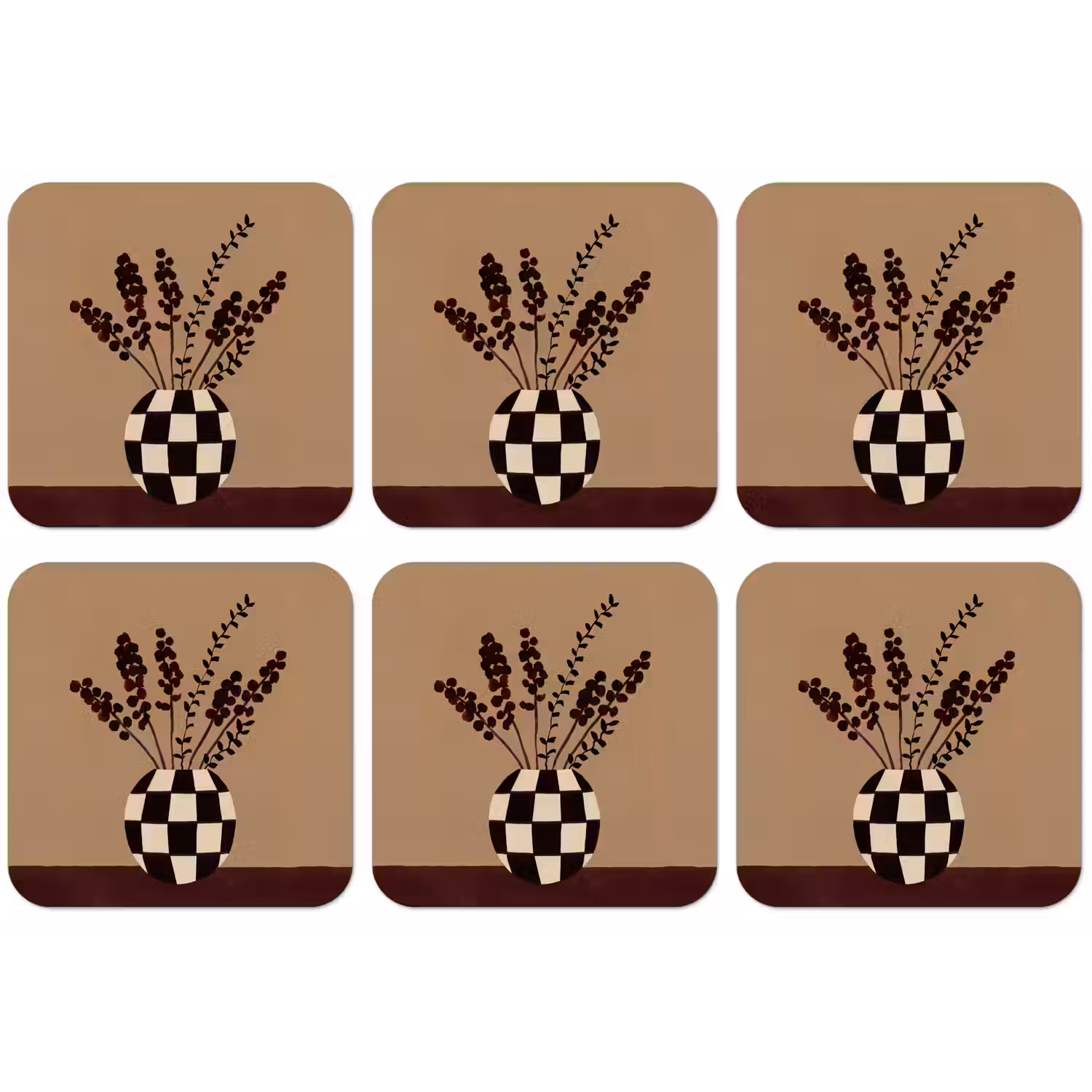 Minimalistisch - Vaas - Bloemen - Bruin onderzetter kurk middel -zkaufland3dotto