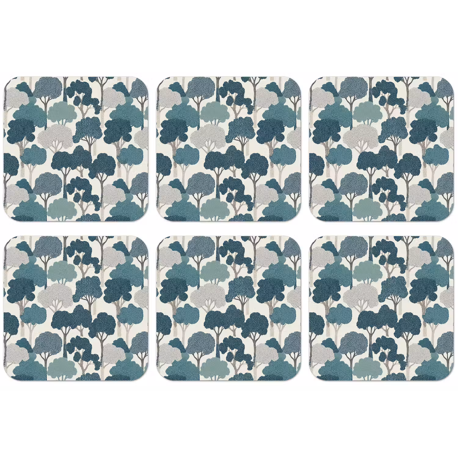 Modern - Bomen - Bos - Patroon - Blauw onderzetter kurk middel 366 -zkaufland3dotto