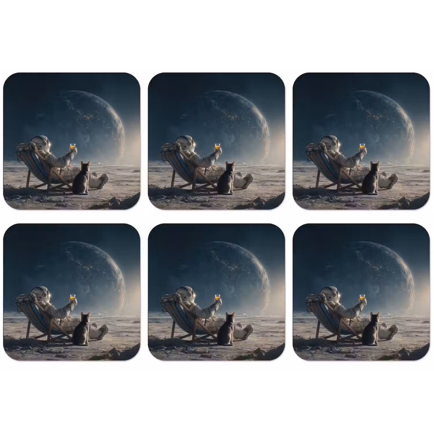 Maan - Kat - Astronaut - Ruimte onderzetter kurk middel -zkaufland3dotto