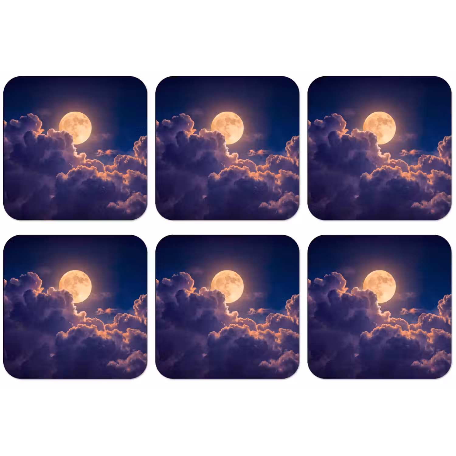 Maan - Wolken - Nacht - Oranje onderzetter kurk middel -zkaufland3dotto