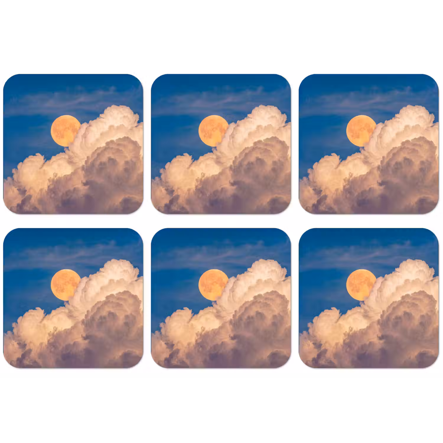 Maan - Wolken - Natuur - Oranje onderzetter kurk middel -zkaufland3dotto