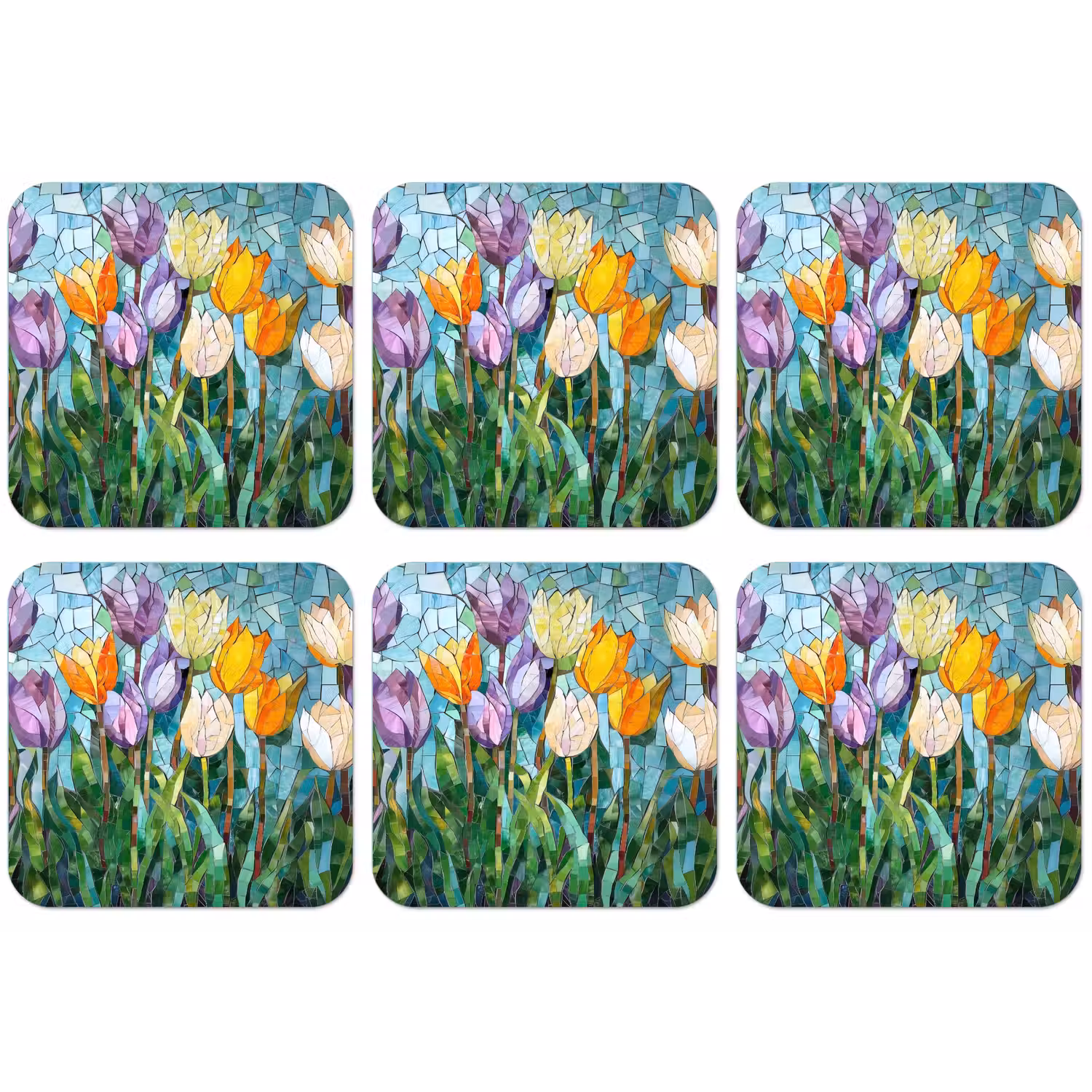 Mozaïek - Veld - Tulpen - Kleurrijk onderzetter kurk middel -zkaufland3dotto