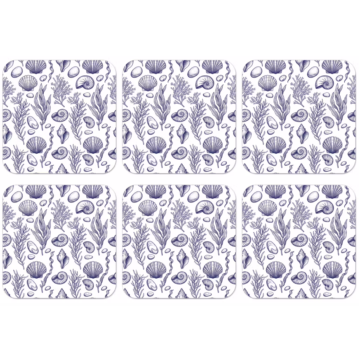 Schelpen - Zeewier - Oceaan - Illustratie - Blauw onderzetter kurk middel -zkaufland3dotto
