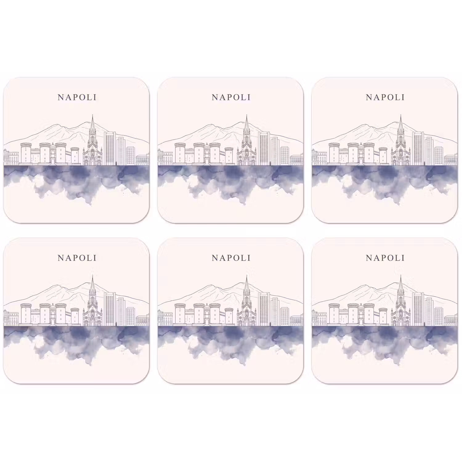 Napels - Skyline - Italie - Lijntekening - Aquarel onderzetter kurk middel -zkaufland3dotto