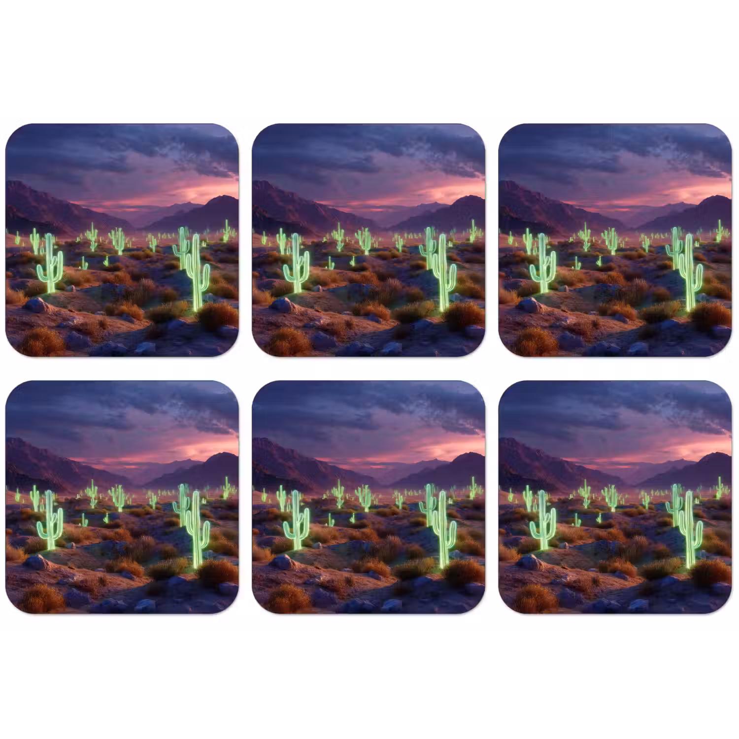 Neon cactussen - Woestijn - Zonsondergang onderzetter kurk middel -zkaufland3dotto