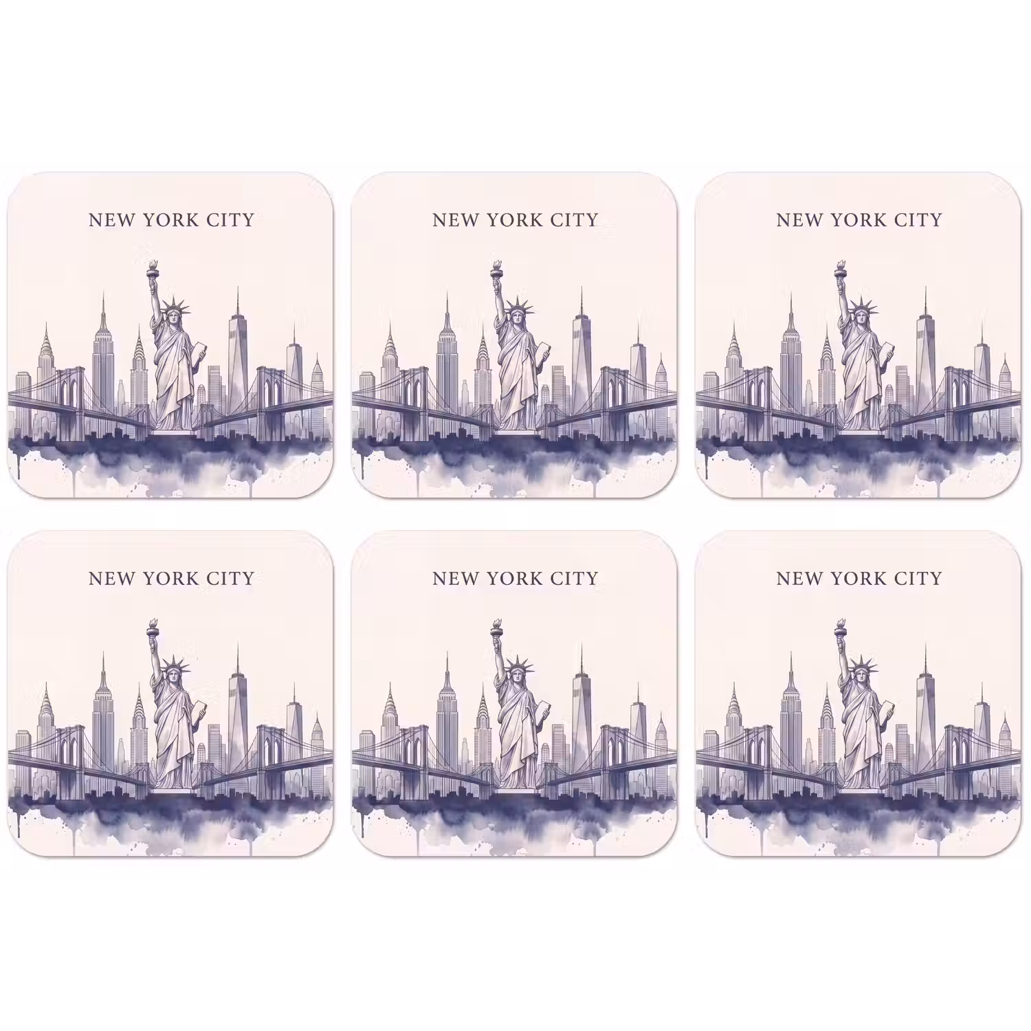 New York - Vrijheidsbeeld - Skyline - Illustratie - Blauw onderzetter kurk middel -zkaufland3dotto