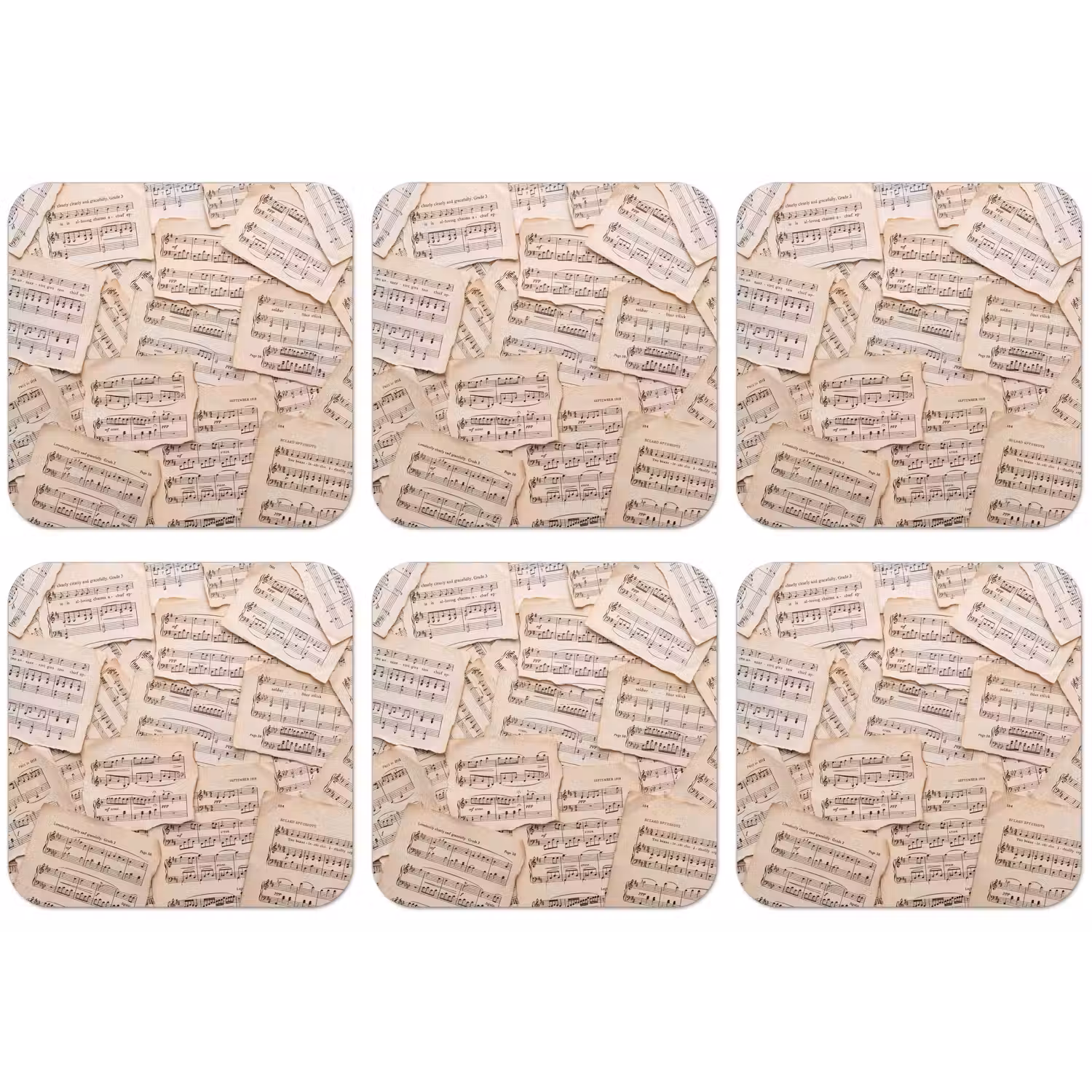 Bladmuziek - Oud - Noten - Vintage - Beige onderzetter kurk middel -zkaufland3dotto