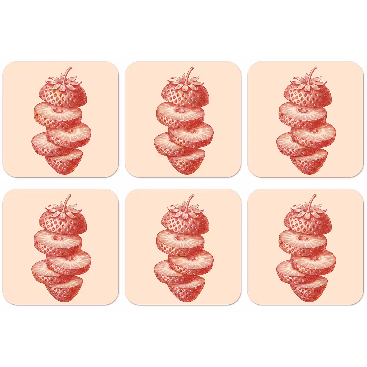 Fruit - Gesneden - Illustratie - Rood - Vintage onderzetter kurk middel -zkaufland3dotto