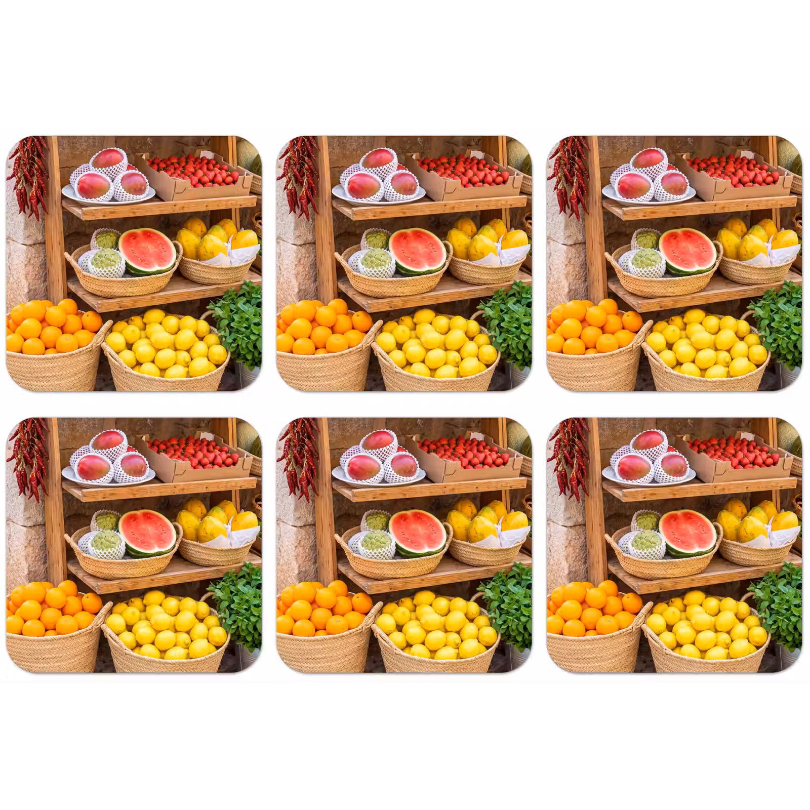 Untersetzer - Obst – Markt – Frisch - Fruit - Markt - Vers onderzetter kurk middel