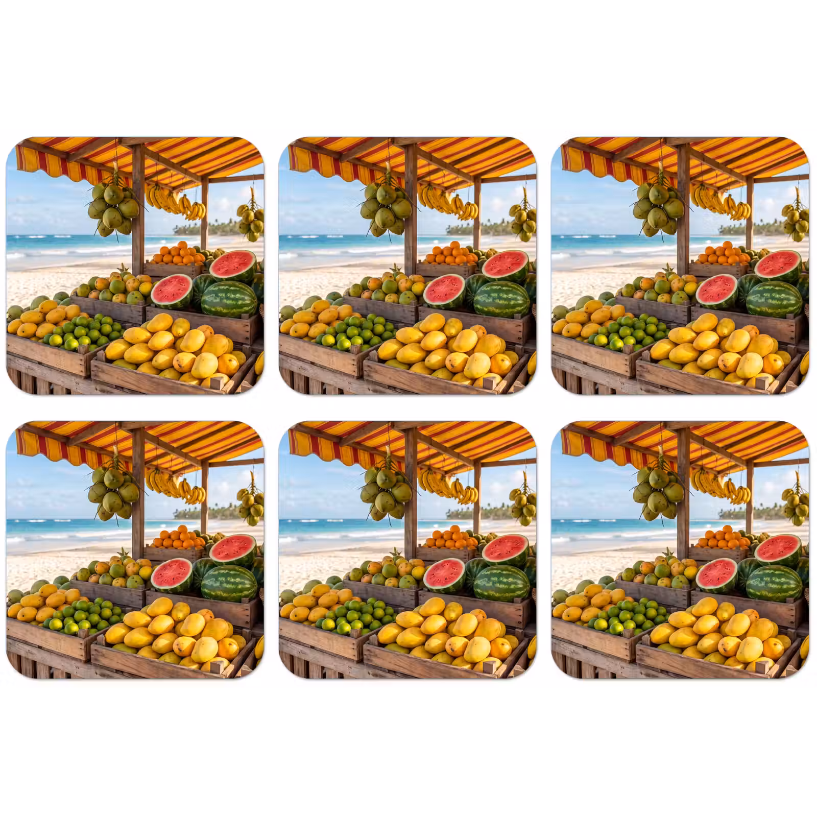 Untersetzer - Obst – Strand – Tropisch - Fruit - Strand - Tropisch onderzetter kurk middel