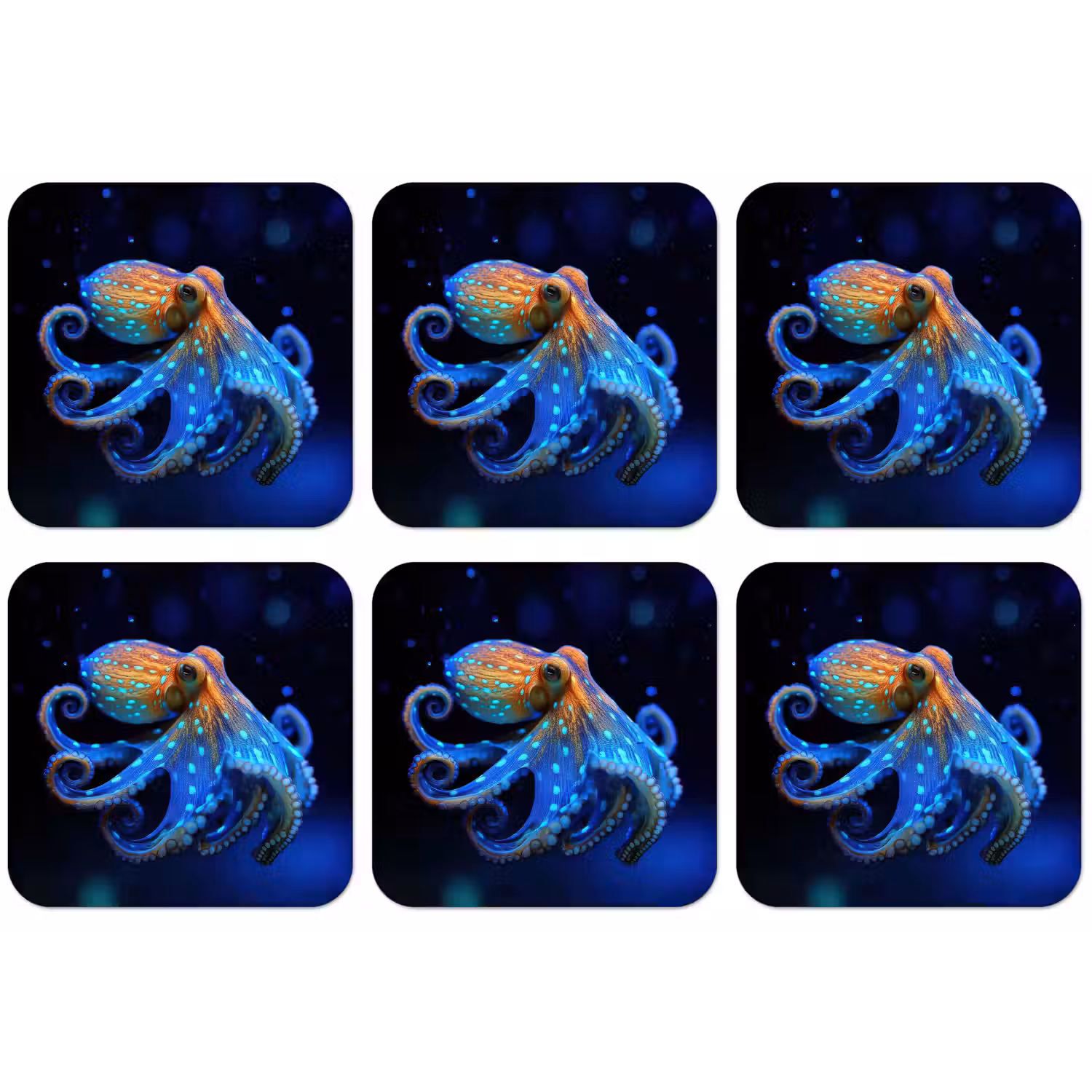 Octopus - Stippen - Blauw - Zee onderzetter kurk middel -zkaufland3dotto