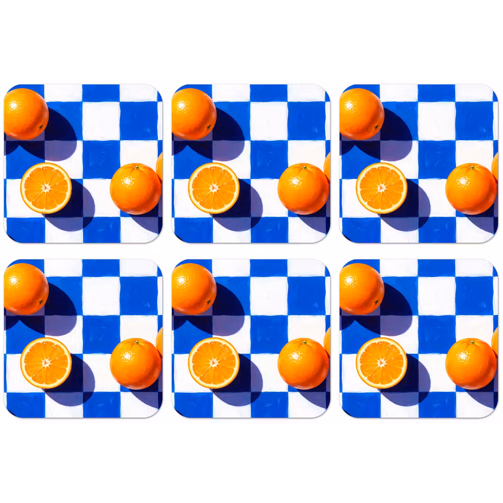 Untersetzer - Orange – Kariert – Essen - Sinaasappel - Geruit - Eten onderzetter kurk middel