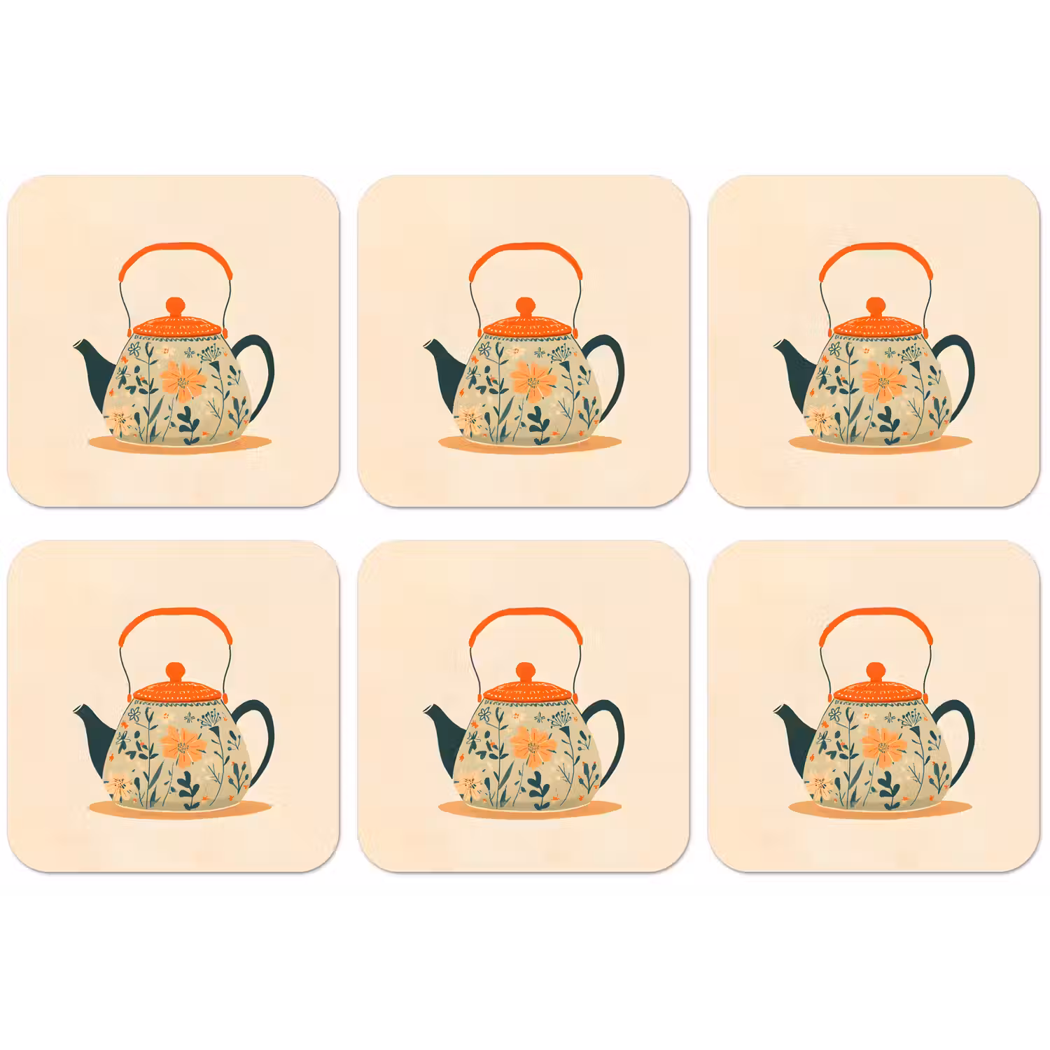 Oranje - Theepot - Bloemen - Bladeren onderzetter kurk middel -zkaufland3dotto