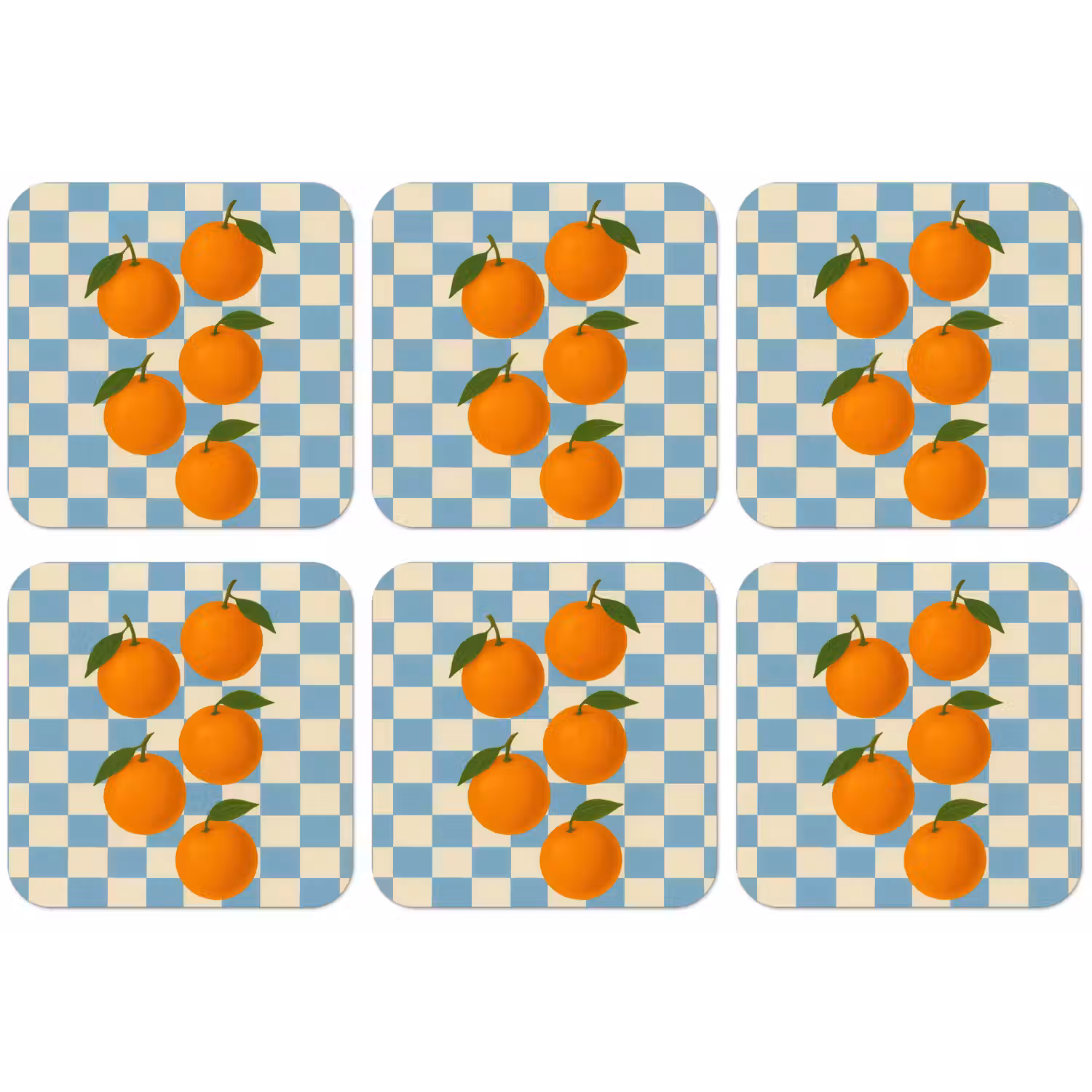Sinaasappels - Blaadjes - Geblokt - Blauw onderzetter kurk middel -zkaufland3dotto