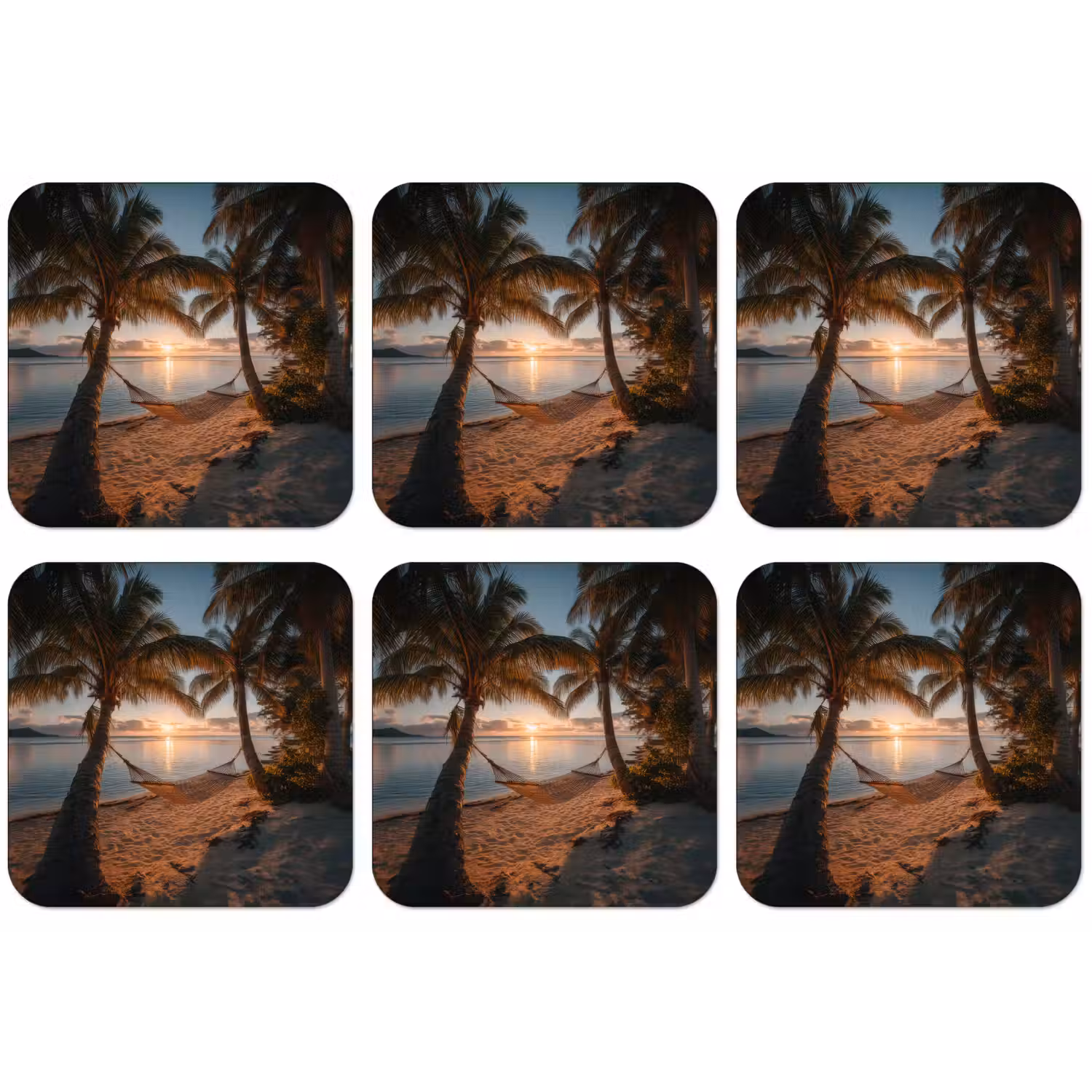 Palmbomen - Hangmat - Strand - Zonsondergang onderzetter kurk middel -zkaufland3dotto