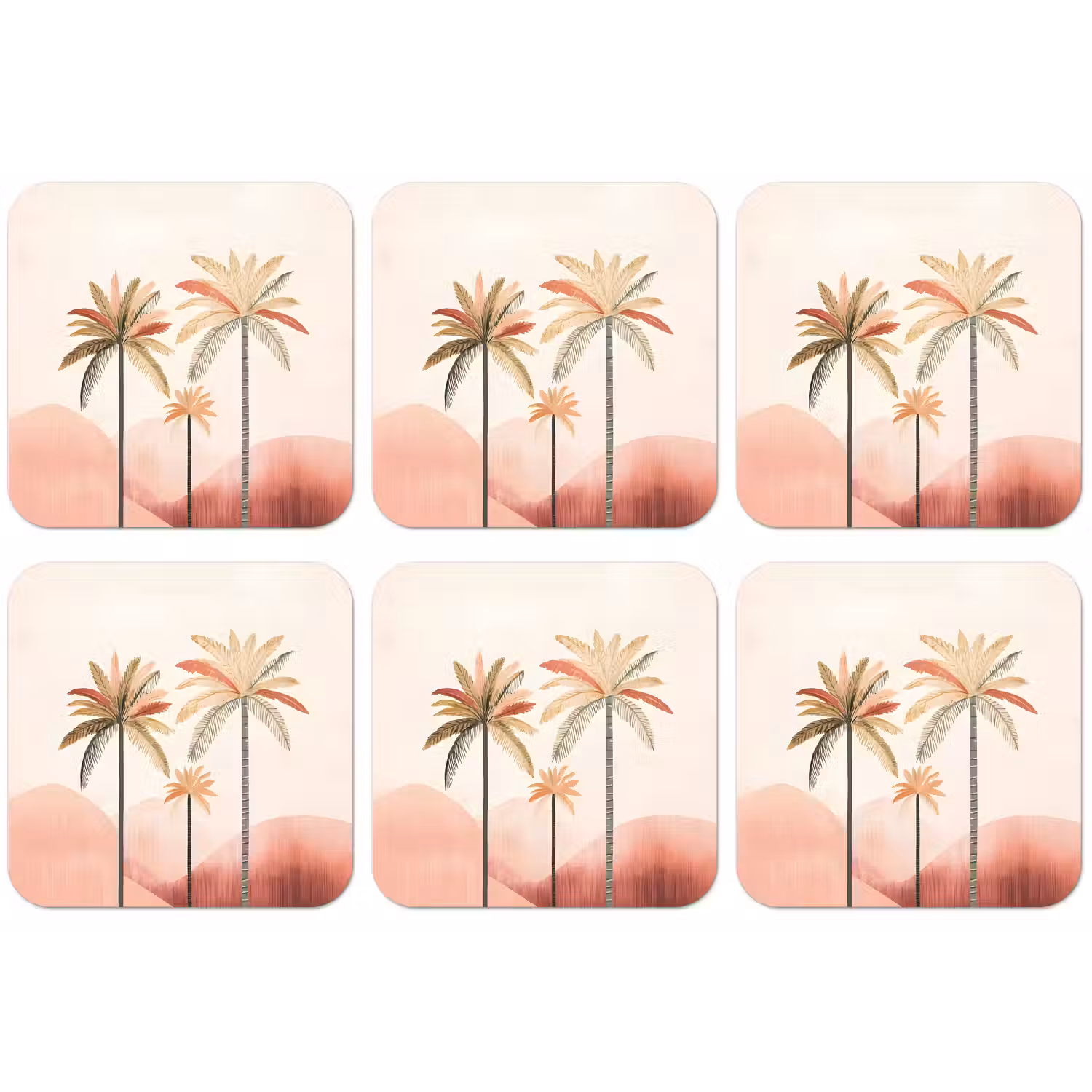 Palmbomen - Heuvels - Minimalistisch - Zachtroze onderzetter kurk middel -zkaufland3dotto